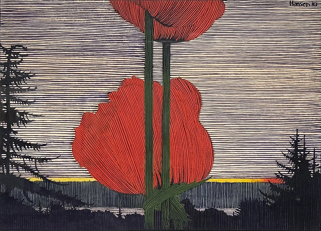   Two Poppy Sunset - 2010 ,  Watercolor on Paper,  21.5” × 25”  framed ,  $1,650 