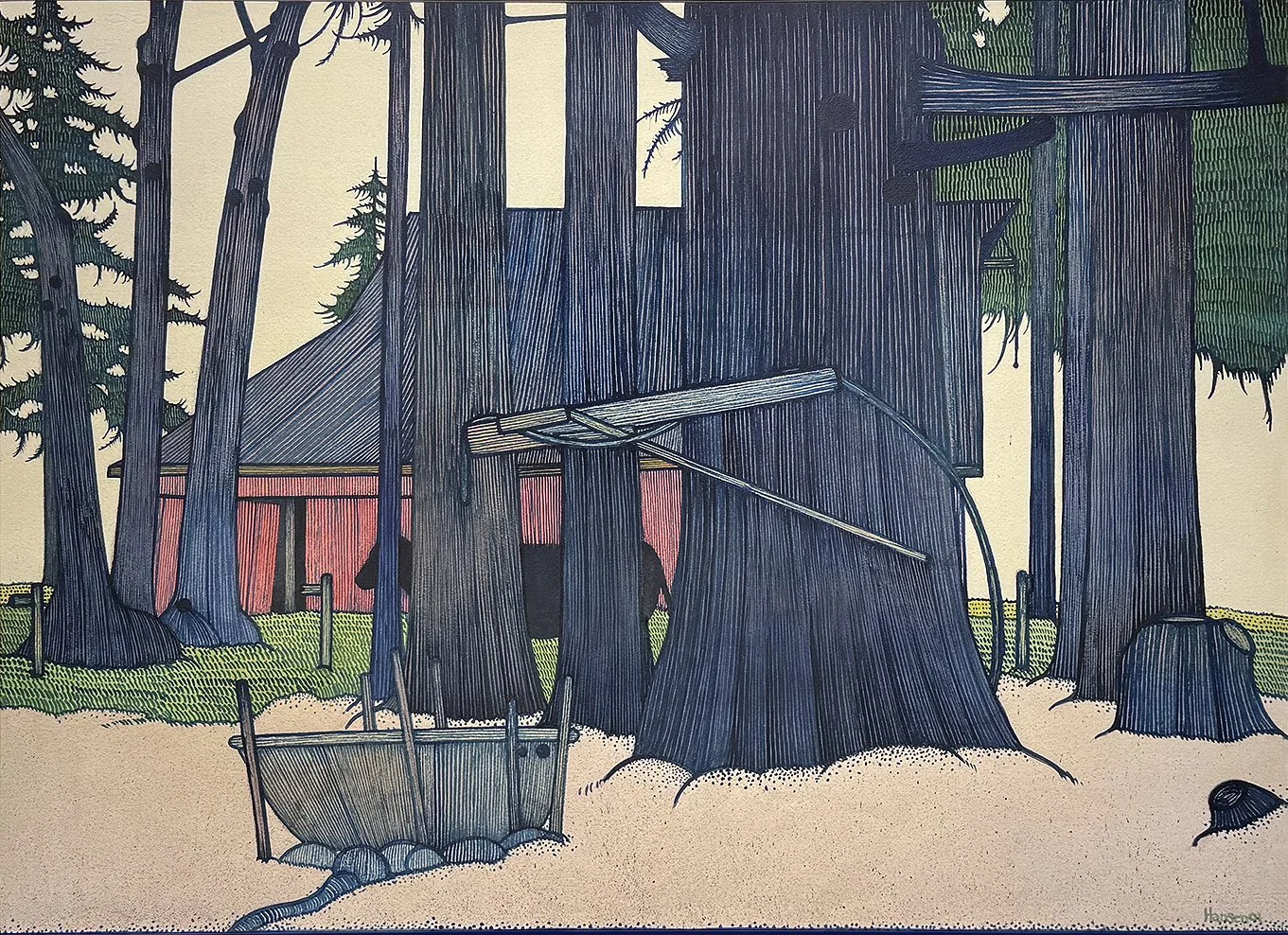   Vashon Farm with Cow - 2001 ,  Watercolor on Paper,  35.5” × 42.5”  framed ,  $4,900 