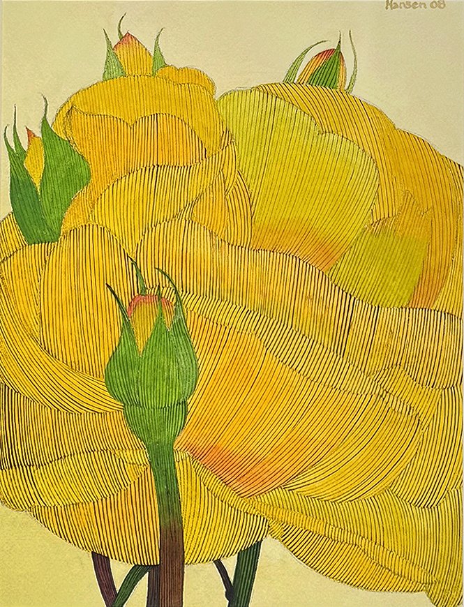   Yellow Roses - 2008 ,  Watercolor on Paper,  25” × 21”  framed ,  $1,650 