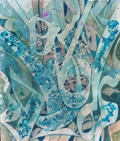  SIMPLE,  13” x 11.5”, Gold Leaf, Watercolor on Paper,  $1,000 