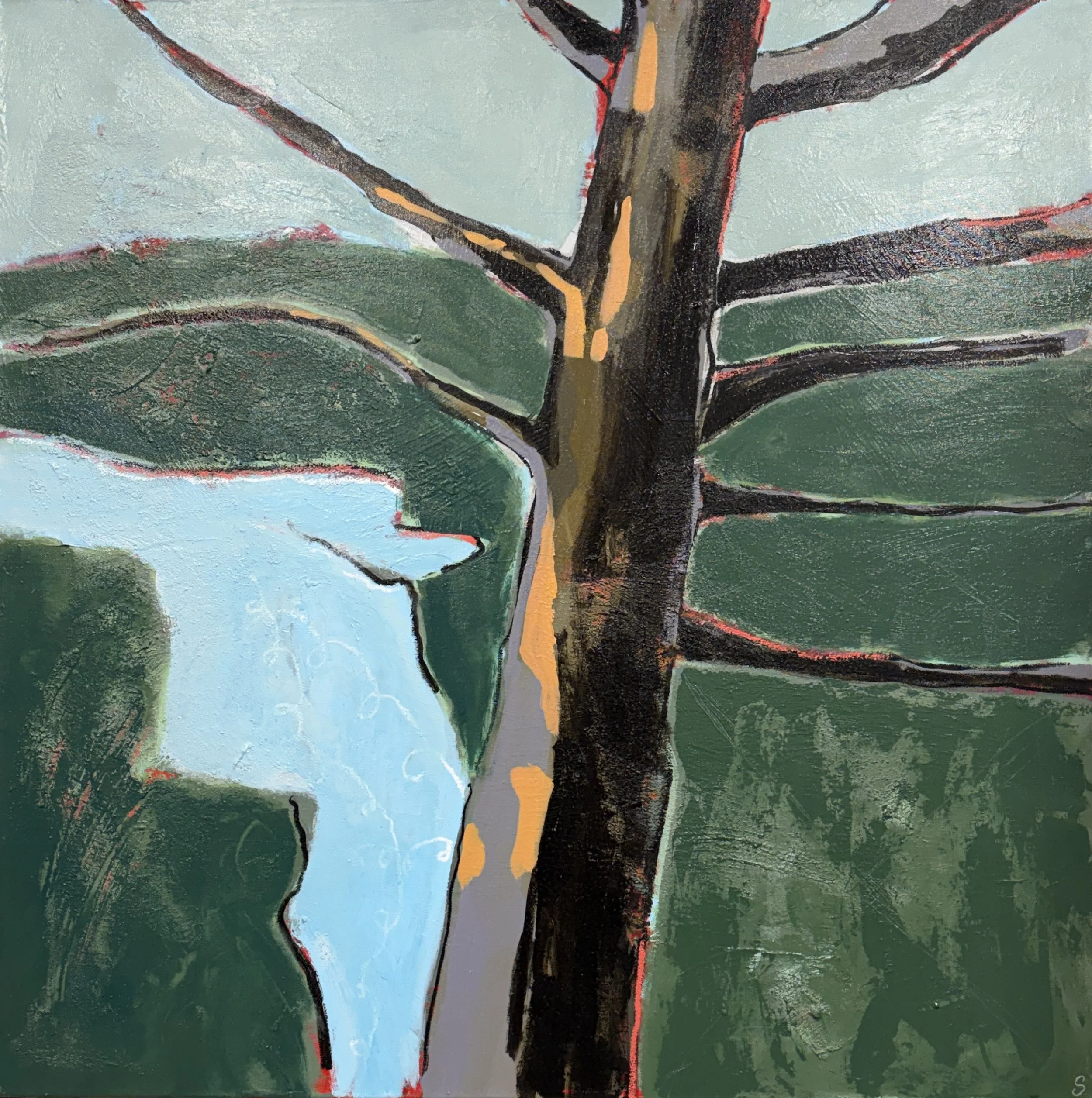   In Need of a Hug , Acrylic and Mixed Media on Canvas, 36 × 36 × 2.5”  $1,500 