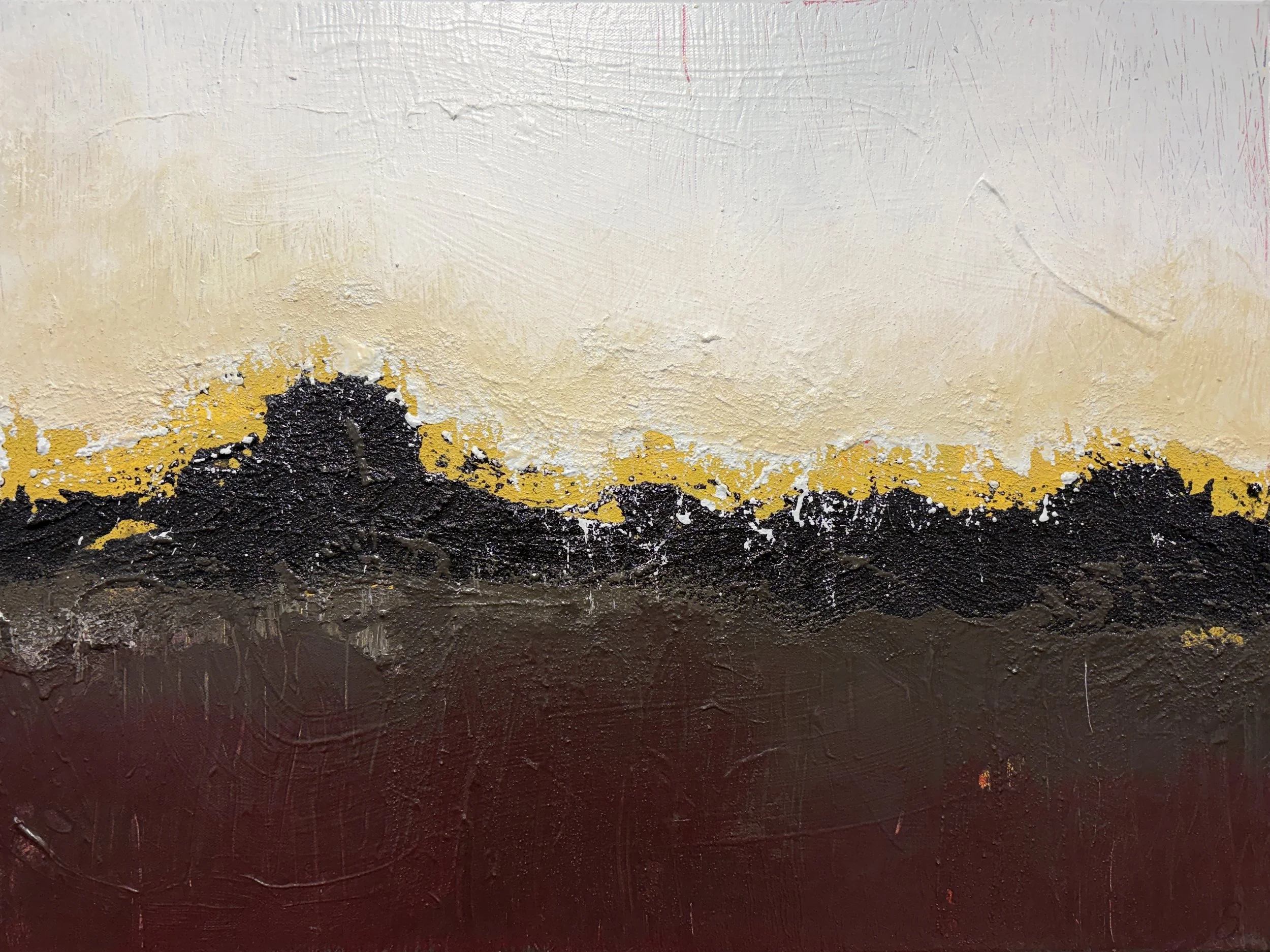   Relatively Speaking , Acrylic and Mixed Media on Canvas, 18 × 24 × 2.5”  $500 