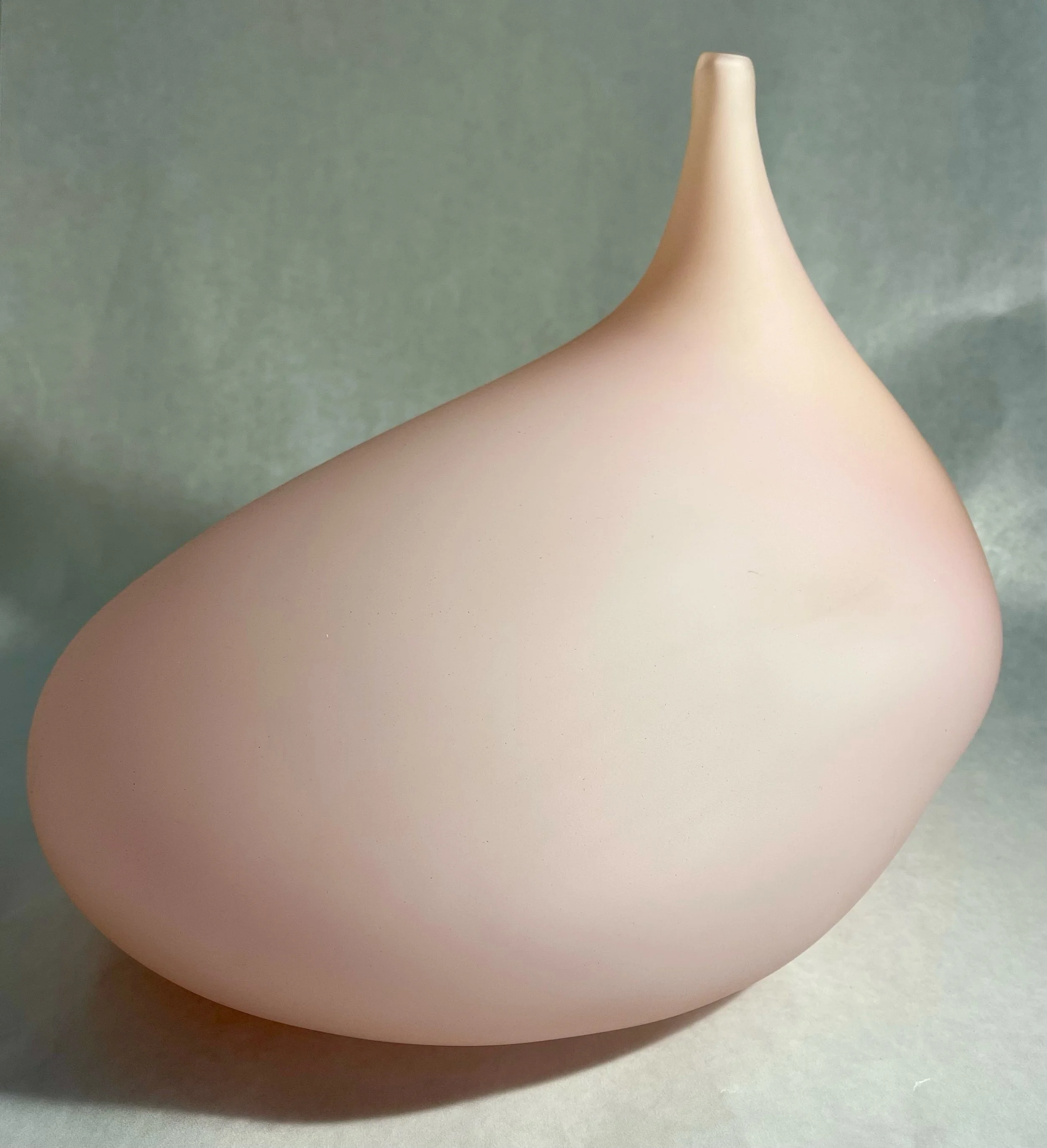   Pale Pink Bellybottle , Paula Stokes,  Blown and Sandblasted Glass, 11” x  13” x 9”  $1,350 