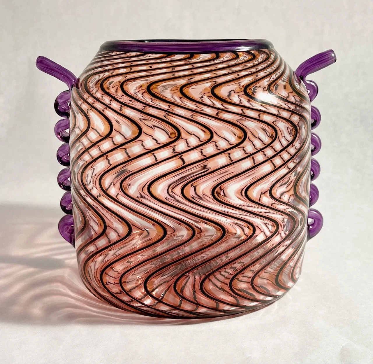   Mikey Cozza , Amethyst Zig Zag Basket,  Blown Glass, 6.5” x  8”  $800 