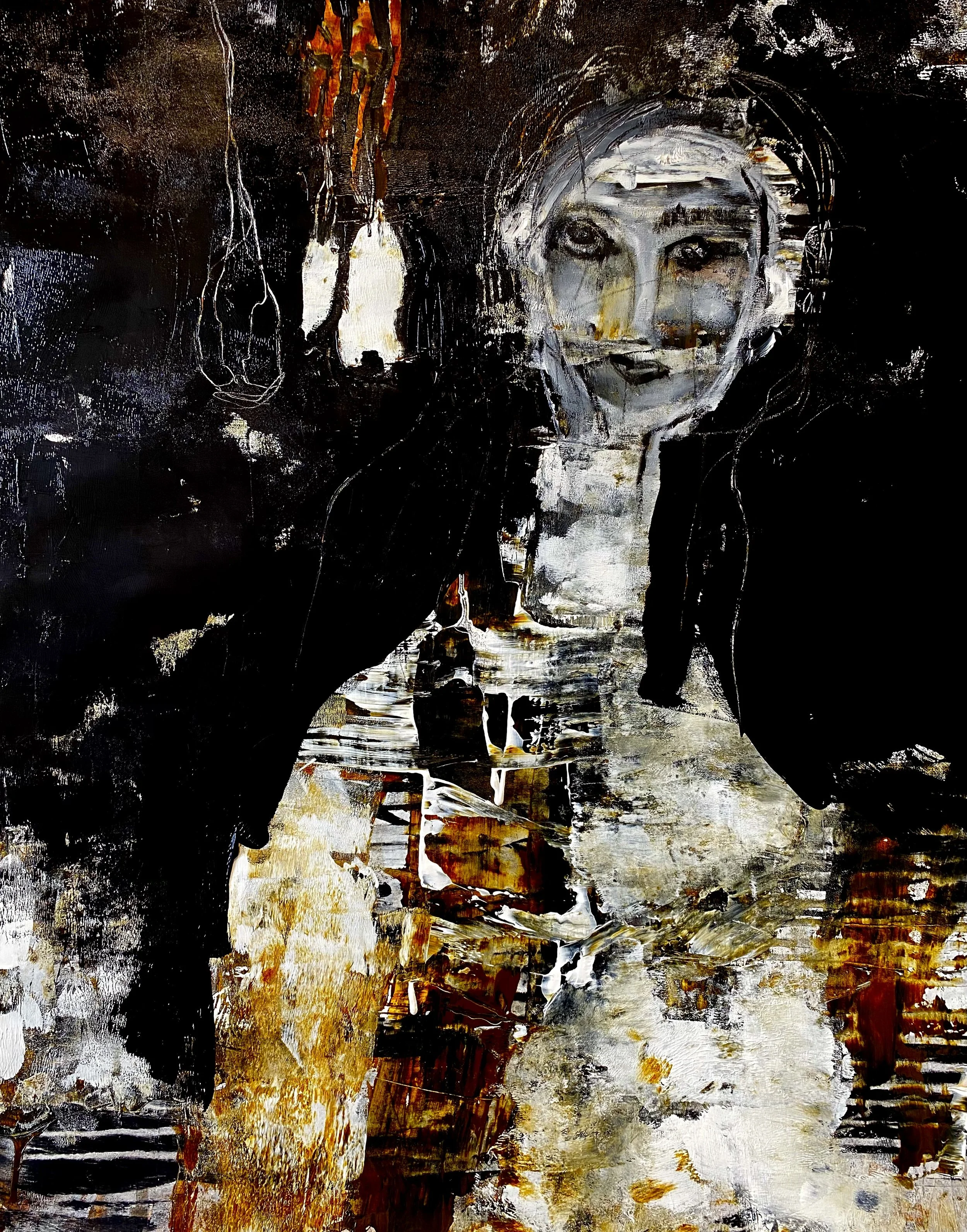   Balancing in the World  , Jeane Myers,  Acrylic on Paper, 44.5” x  42.5” $2,600 