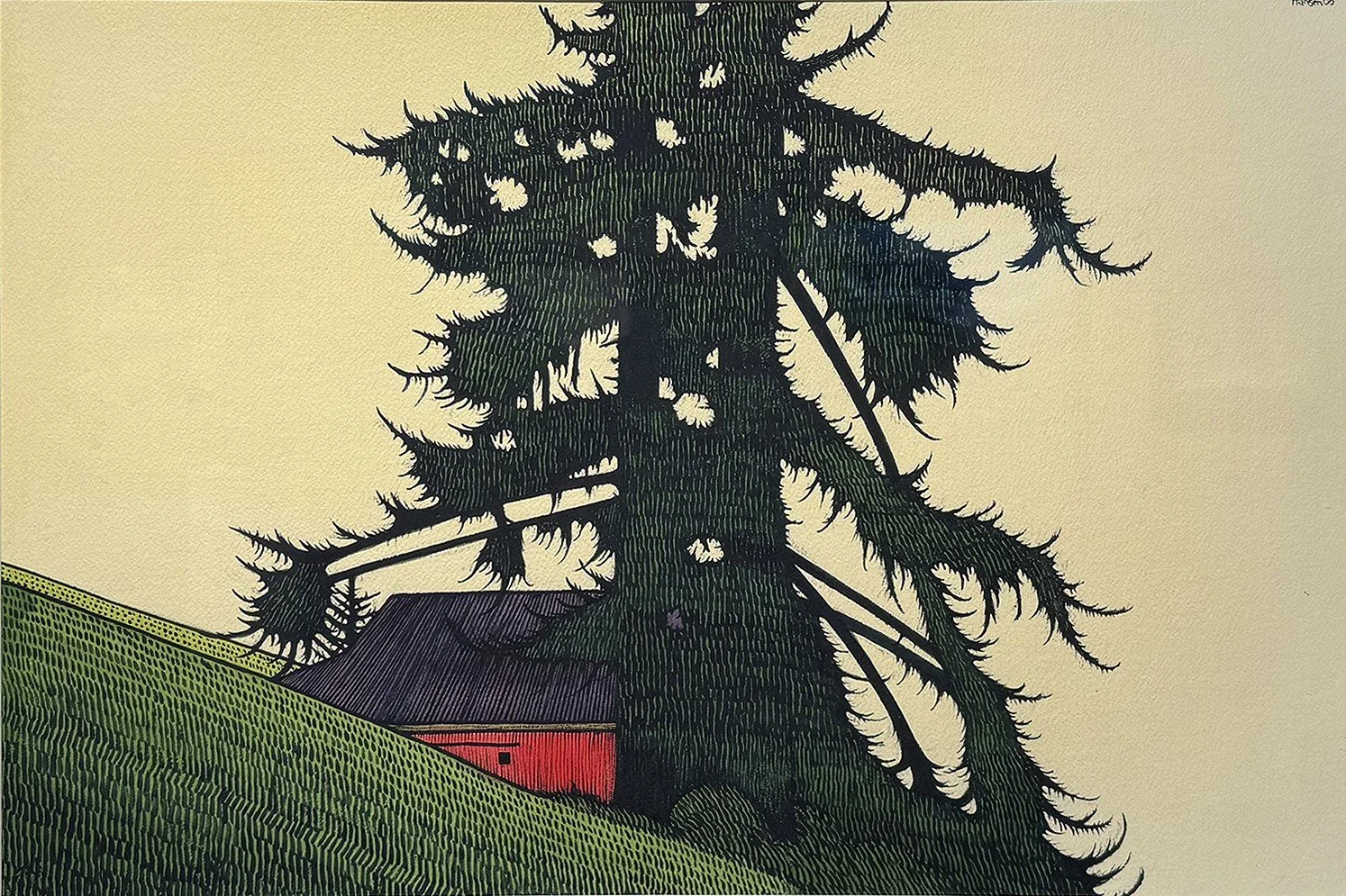   Hillside Farm , Art Hansen,  Watercolor on Paper,  14” x  21” $2,700 