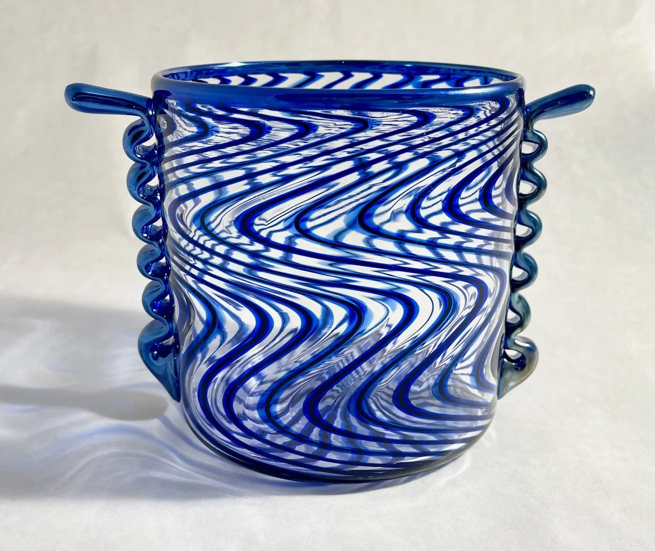   Blue Zig Zag Basket , Mikey Cozza,  Blown Glass,  5.5” x  7.5” ,  $700 