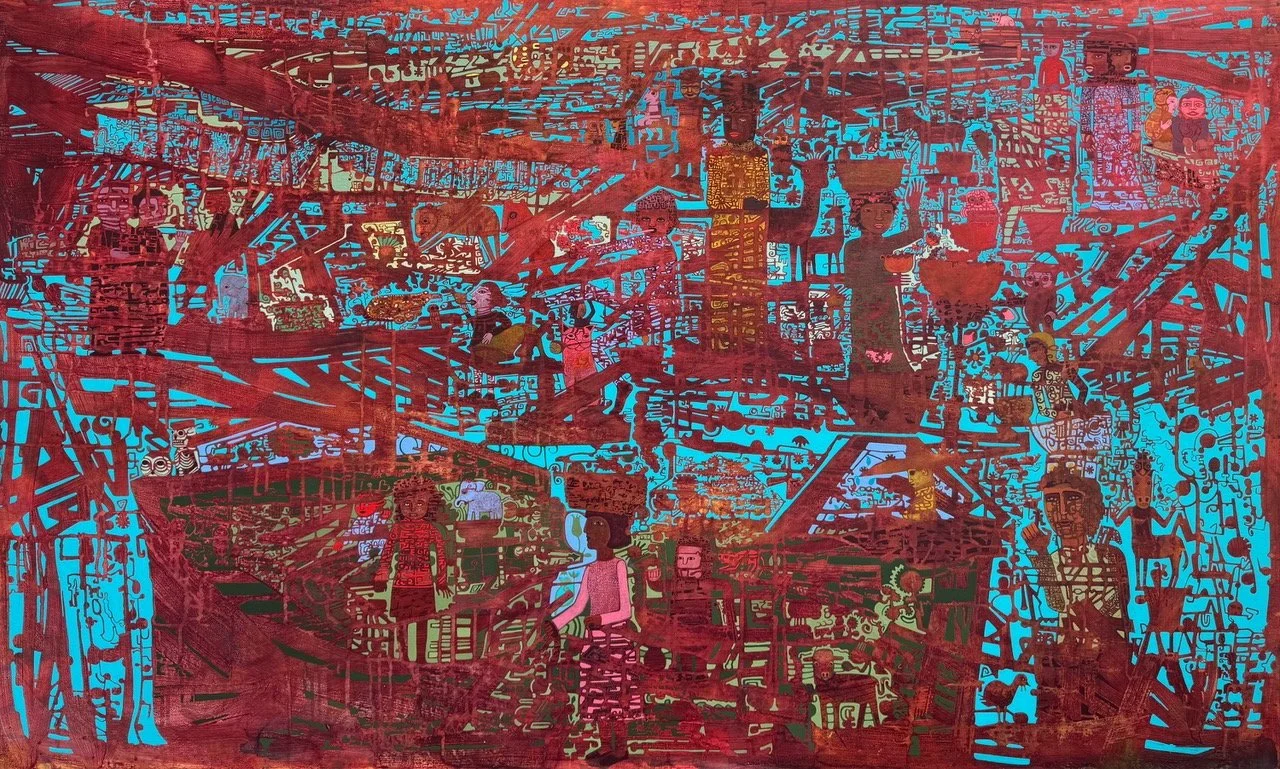   Ark of Meaning,  Cathie Joy Young,  Acrylic on Wood Panel,  36 × 60 × 2”  $11,000 
