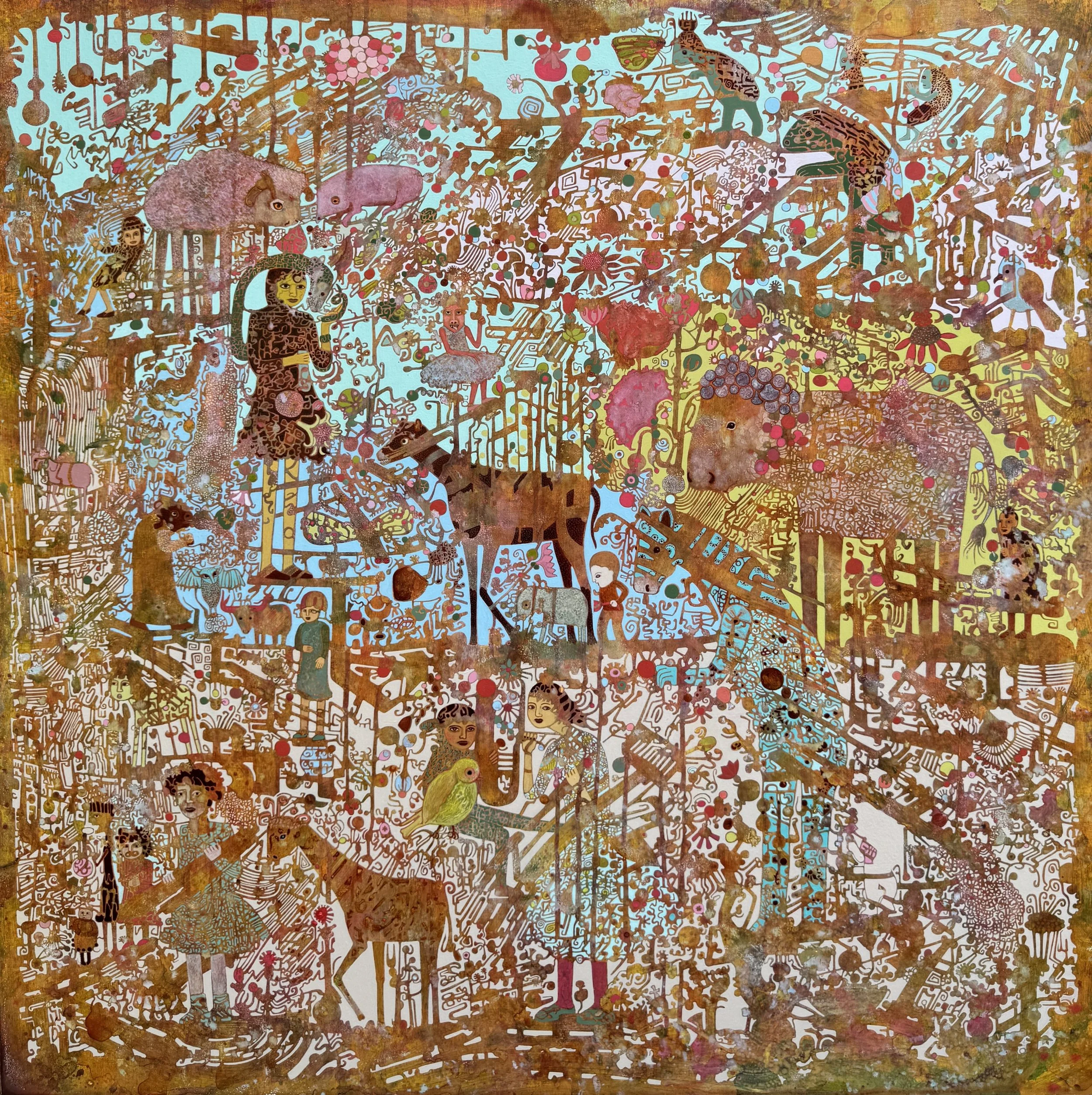   Reclaiming Eden  Cathie Joy Young,  Acrylic on Wood Panel,  36 × 36 × 2”  $8,000 