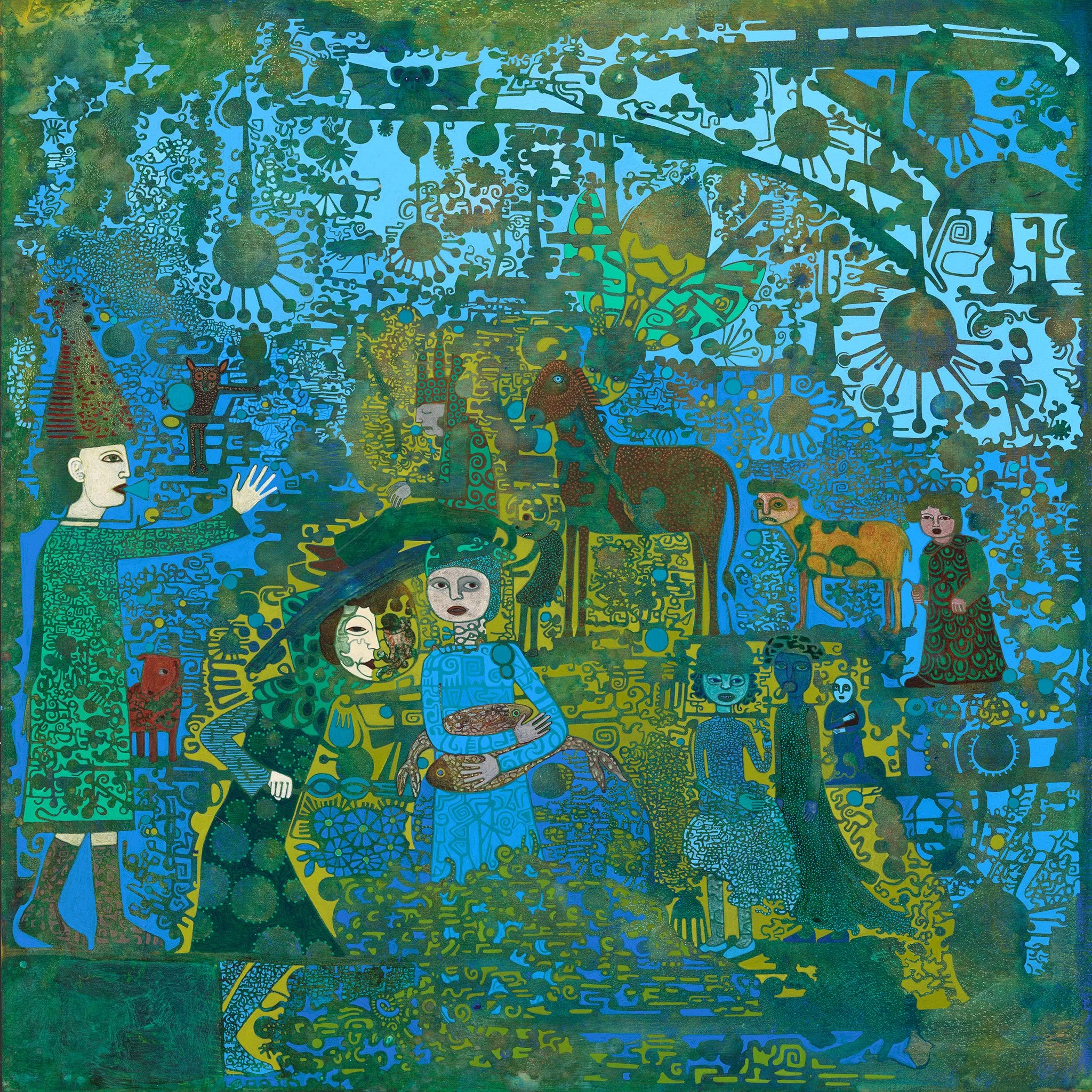   Pisces Vigilance,  Cathie Joy Young,  Acrylic on Wood Panel,  24 × 24 × 2”  $3,700 