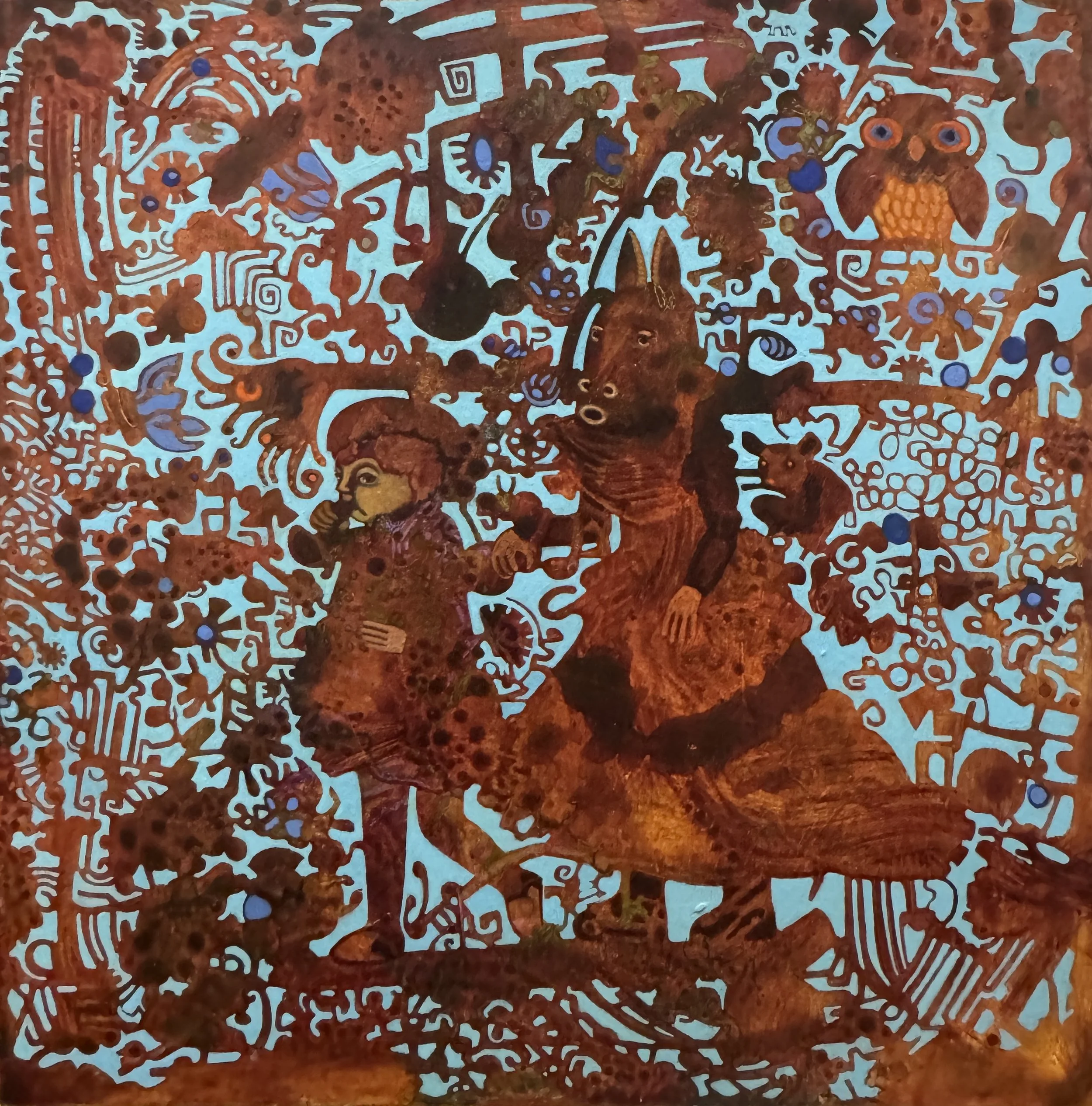   Troubadours,  Cathie Joy Young,  Acrylic on Wood Panel,  8 × 8 × 2”  $400 