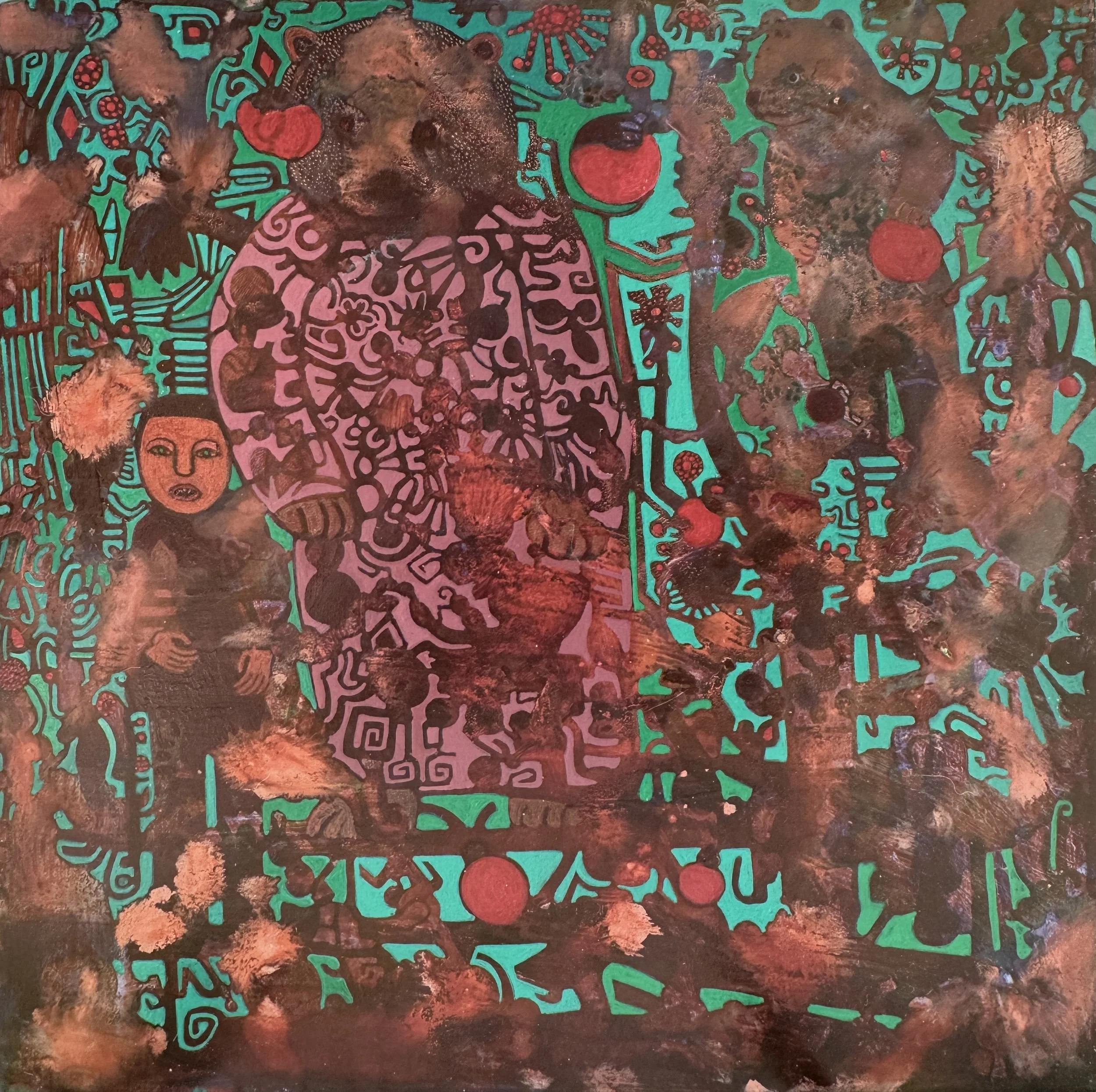   Bear With Me,  Cathie Joy Young,  Acrylic on Wood Panel,  8 × 8 × 2”  $400 