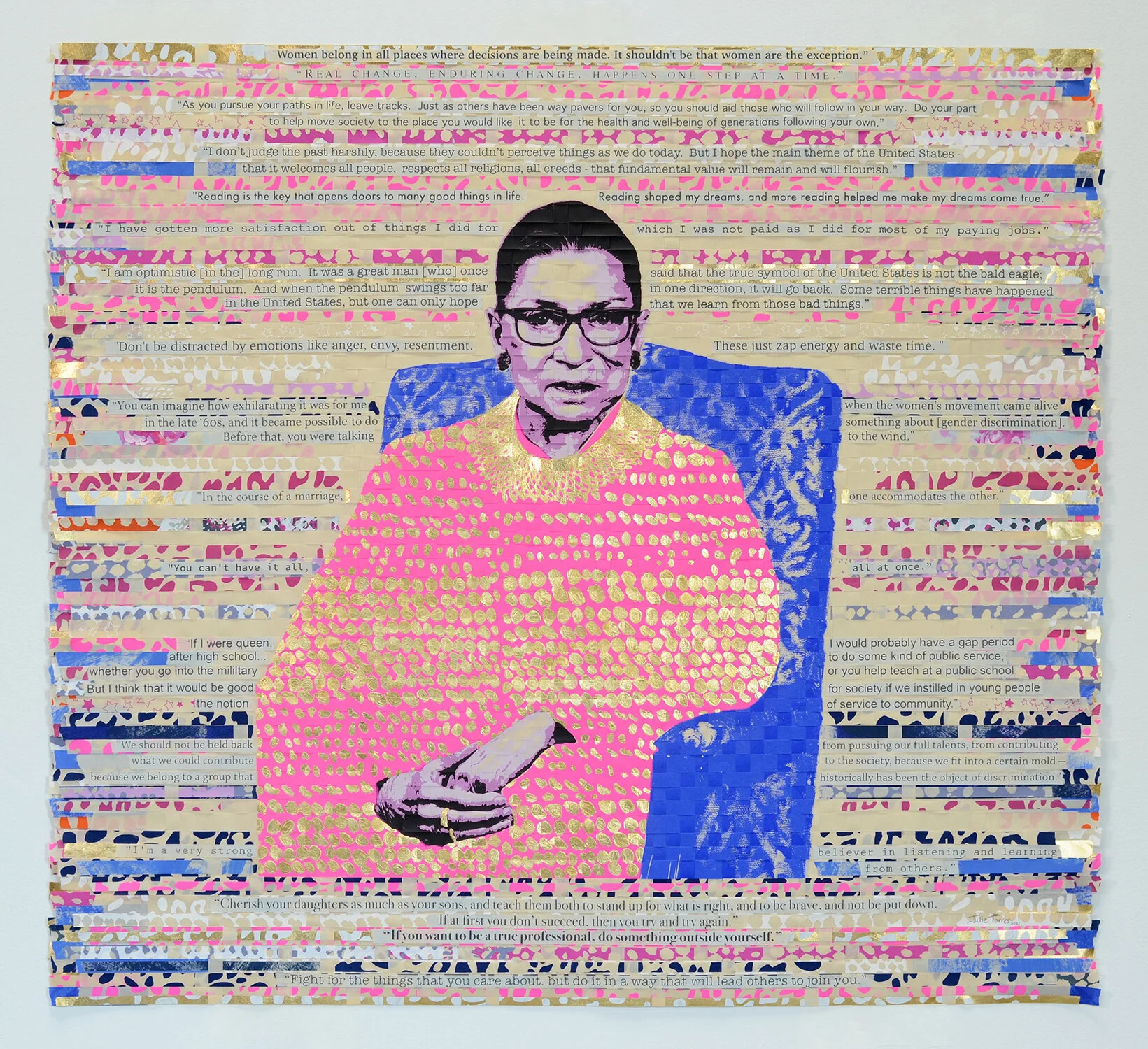    Cherish Your Daughters  , 2021  Woven screenprint, gold leaf  26 x 28.5 inches (unframed)  Sold 