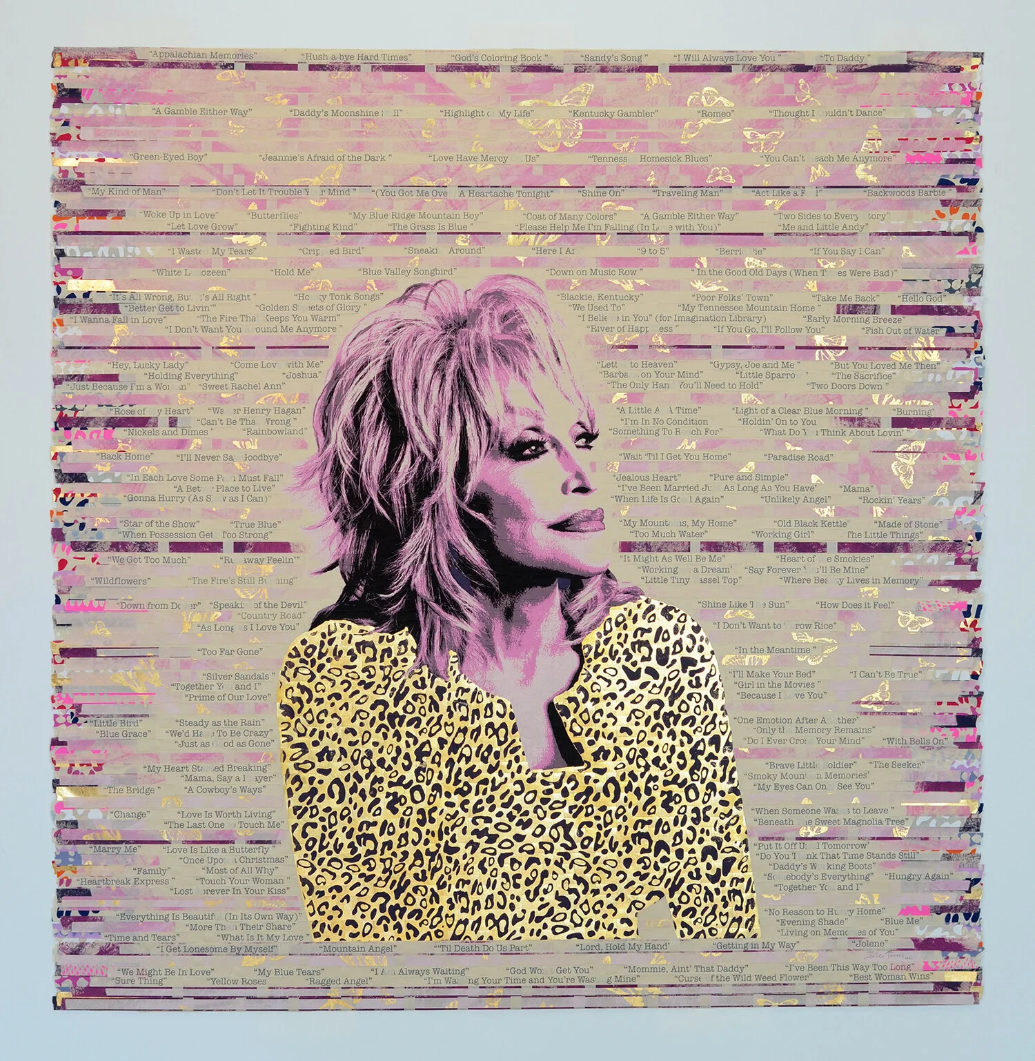    Love Is Like  , 2021  Woven screenprint with gold leaf  34 x 33 inches (unframed)  Sold 