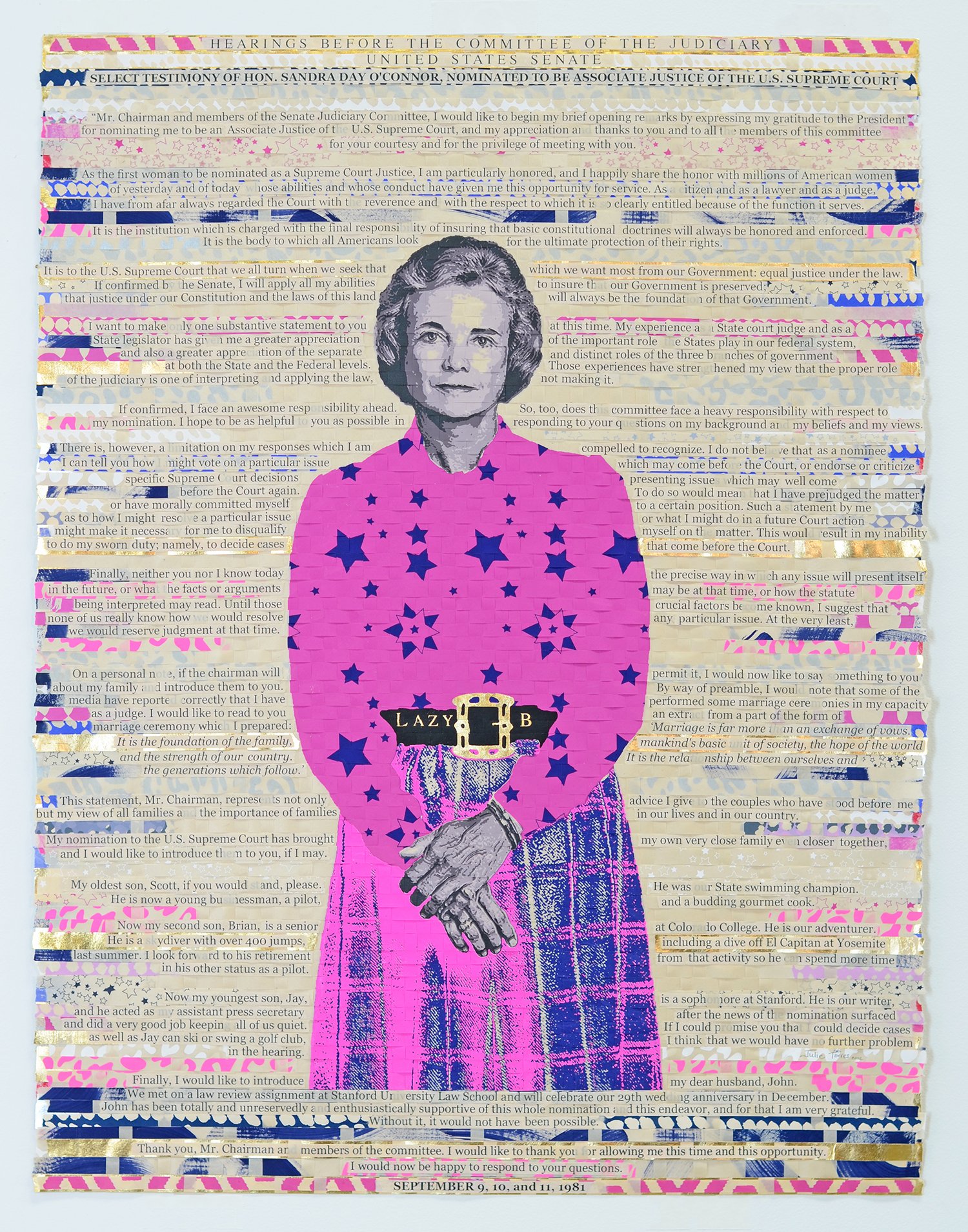 The First , 2022 Woven screenprint, gold leaf 38 x 30 inches (framed) Sold