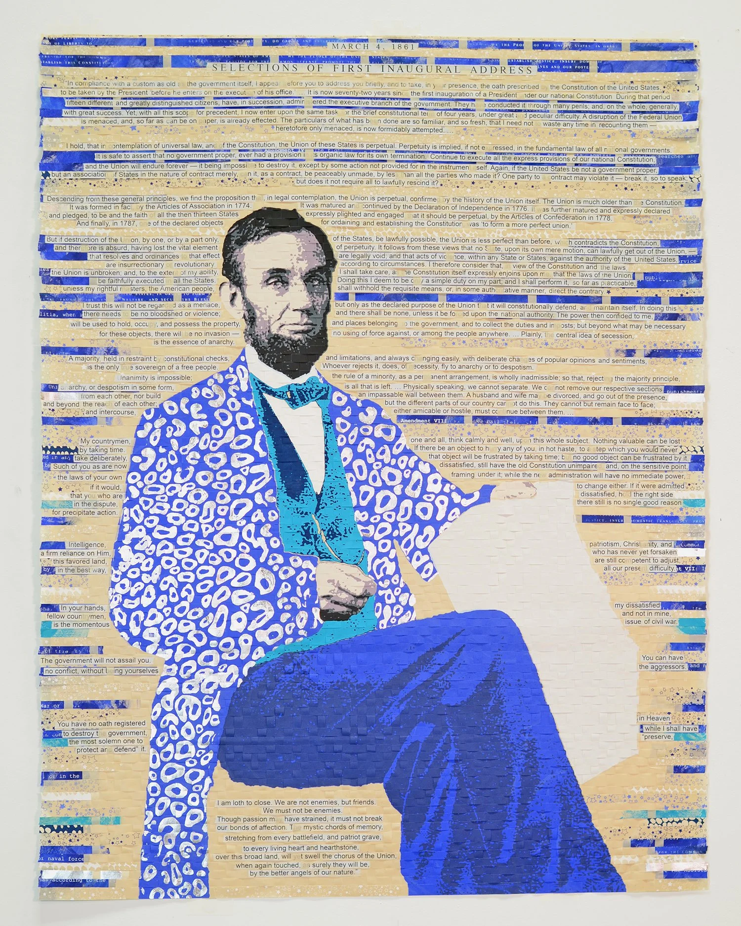    Chorus of the Union  , 2023  Woven screenprint, silver leaf  60 x 48 inches (framed)  Sold 