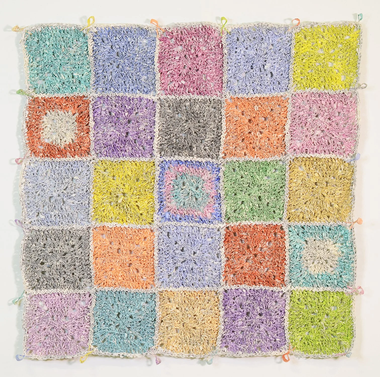    I Will Survive  , 2026  Crocheted paper from medical journals, books on prayer and meditation  30.5 × 30.5 inches (unframed)  SOLD 