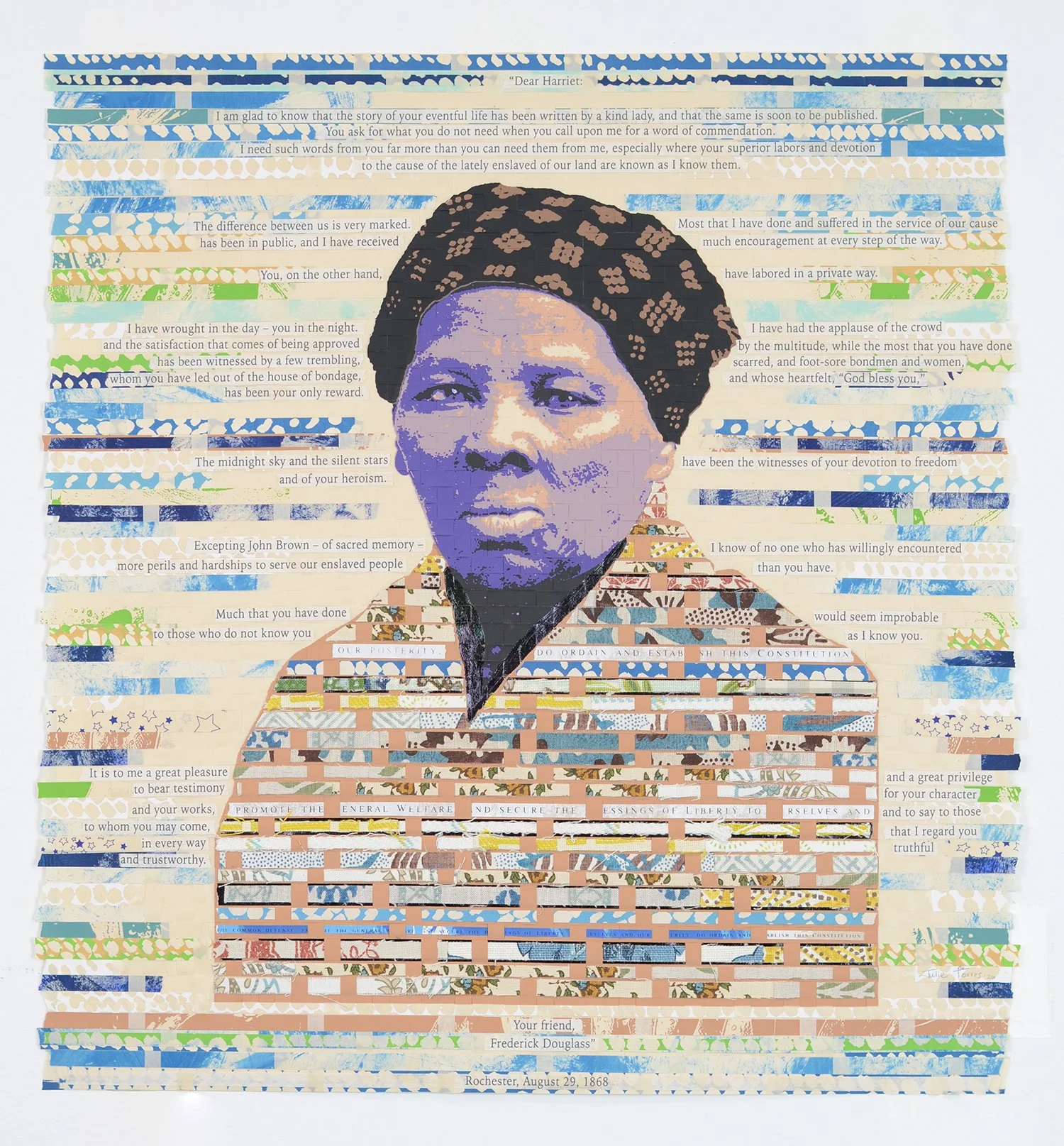    Harriet  , 2026  Woven screenprint, cut fabric  30 × 38 inches (framed)  Available, inquire  here  