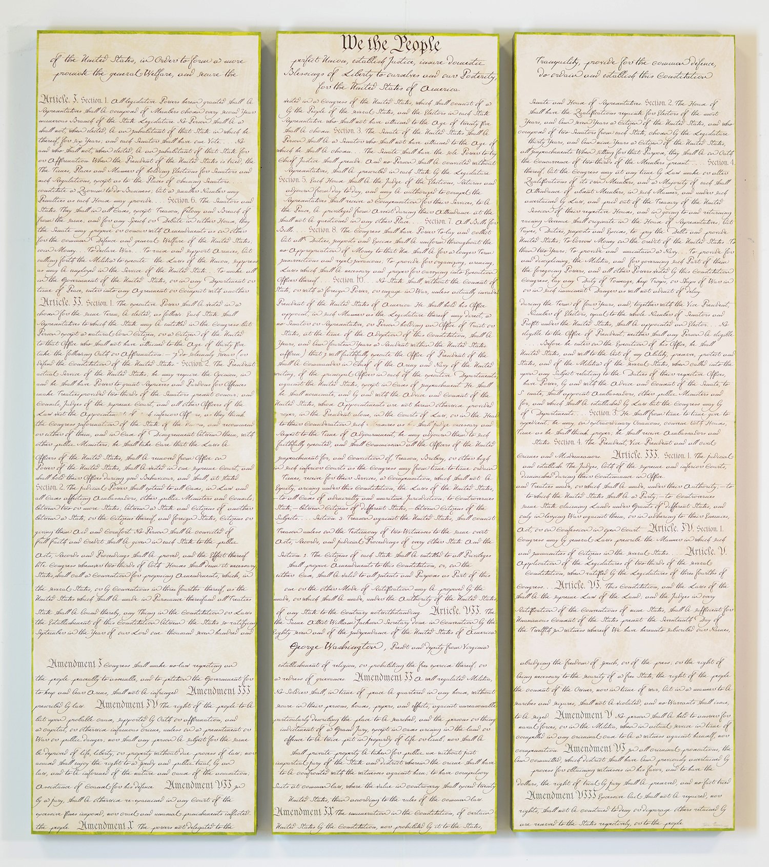    We the People  , 2025  Screenprint mounted on birchwood panels  45 × 50 inches  Commission 