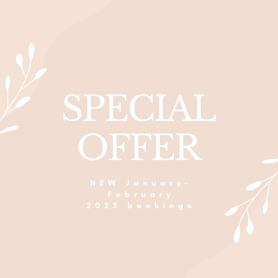 We&rsquo;re now offering a special on Tier One and Tier Two for any remaining January or February 2025 dates! More details below ✨

&bull; Saturday- $1,000 off
&bull; Friday &amp; Sunday- $500 off

*Promotion only available for new bookings*