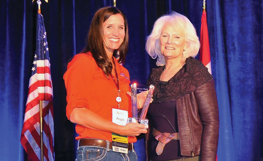 Angie Snow (left), owner and vice president of Western Heating and Air, Orem Utah, was named Woman of the Year at the inaugural Service World Expo in Las Vegas in October 2016.