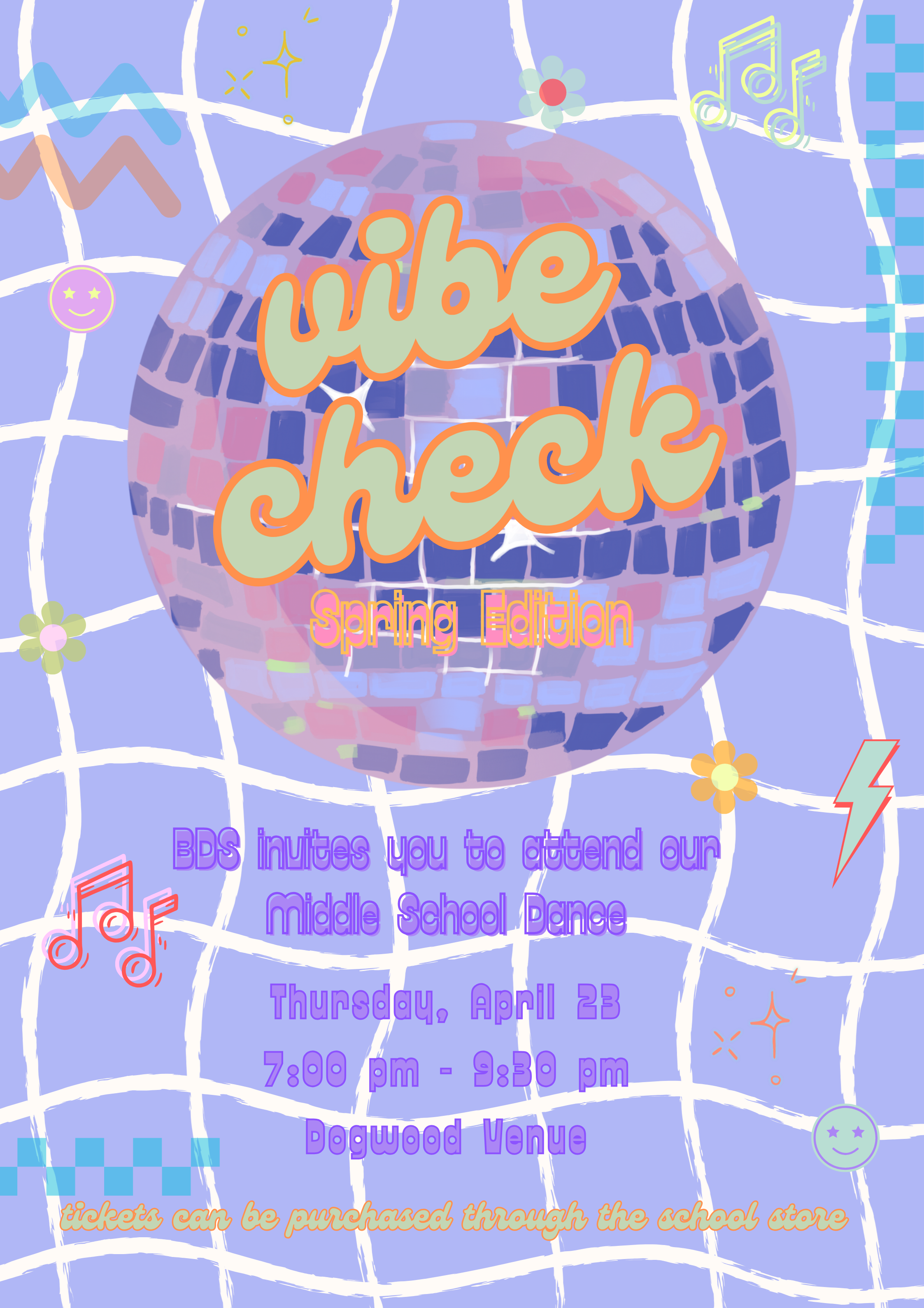 Purple Hand Drawn Disco Ball Retro Wall Art Poster.PNG