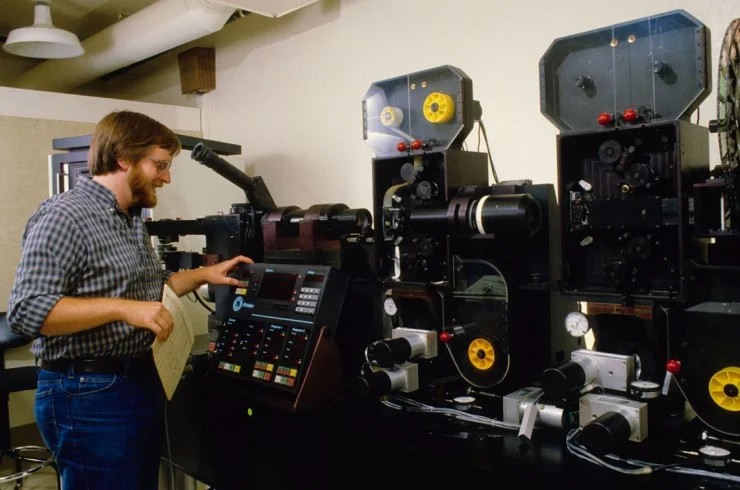 An optical printer in use at ILM in the 80s