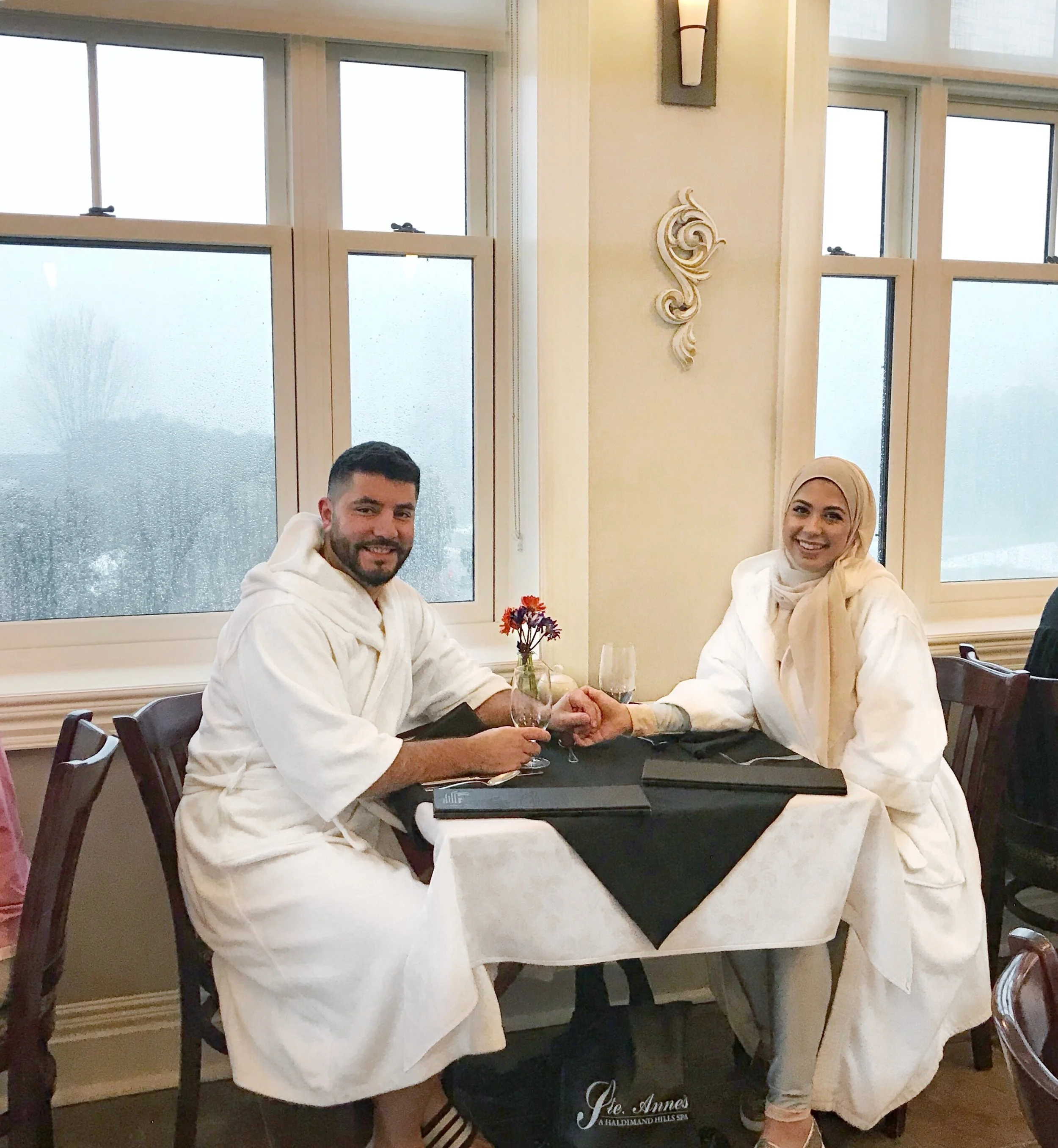 Robes at dinner? Yes!! Comfort at its finest.