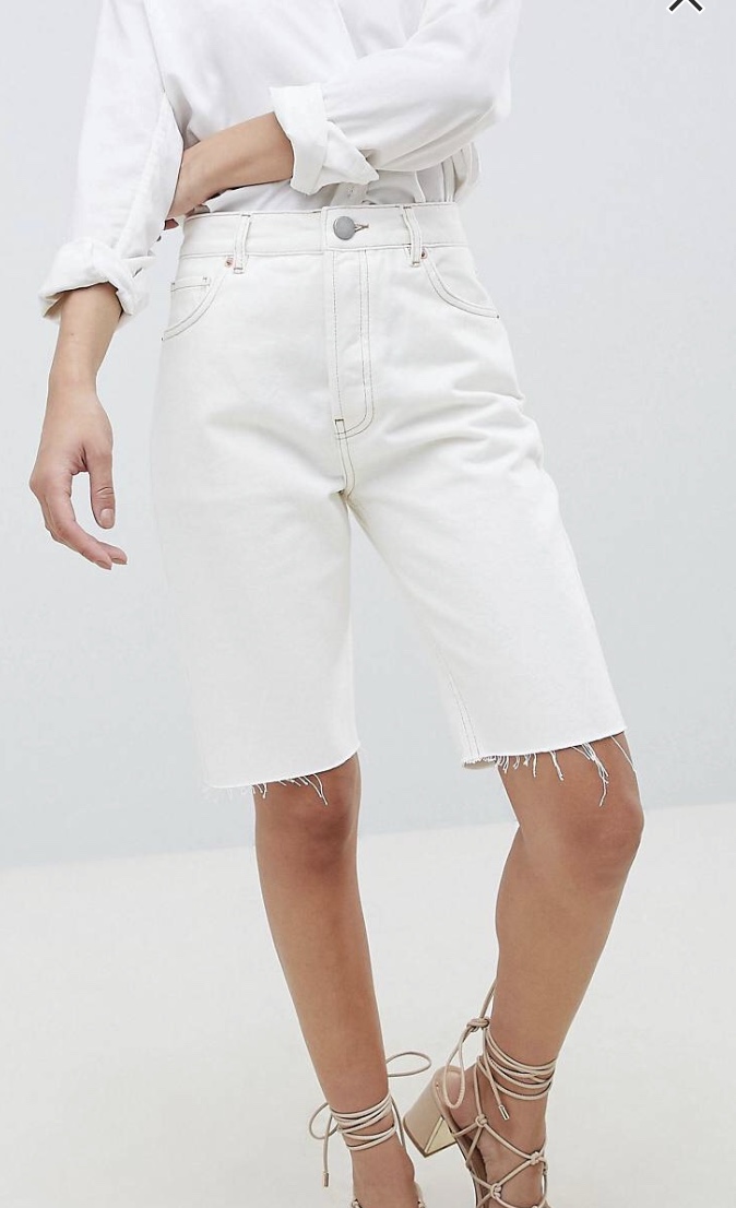 ASOS DESIGN denim high rise longline short in white