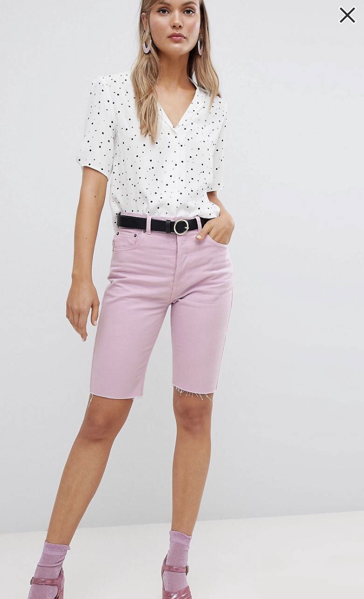 ASOS DESIGN denim longline short in lilac