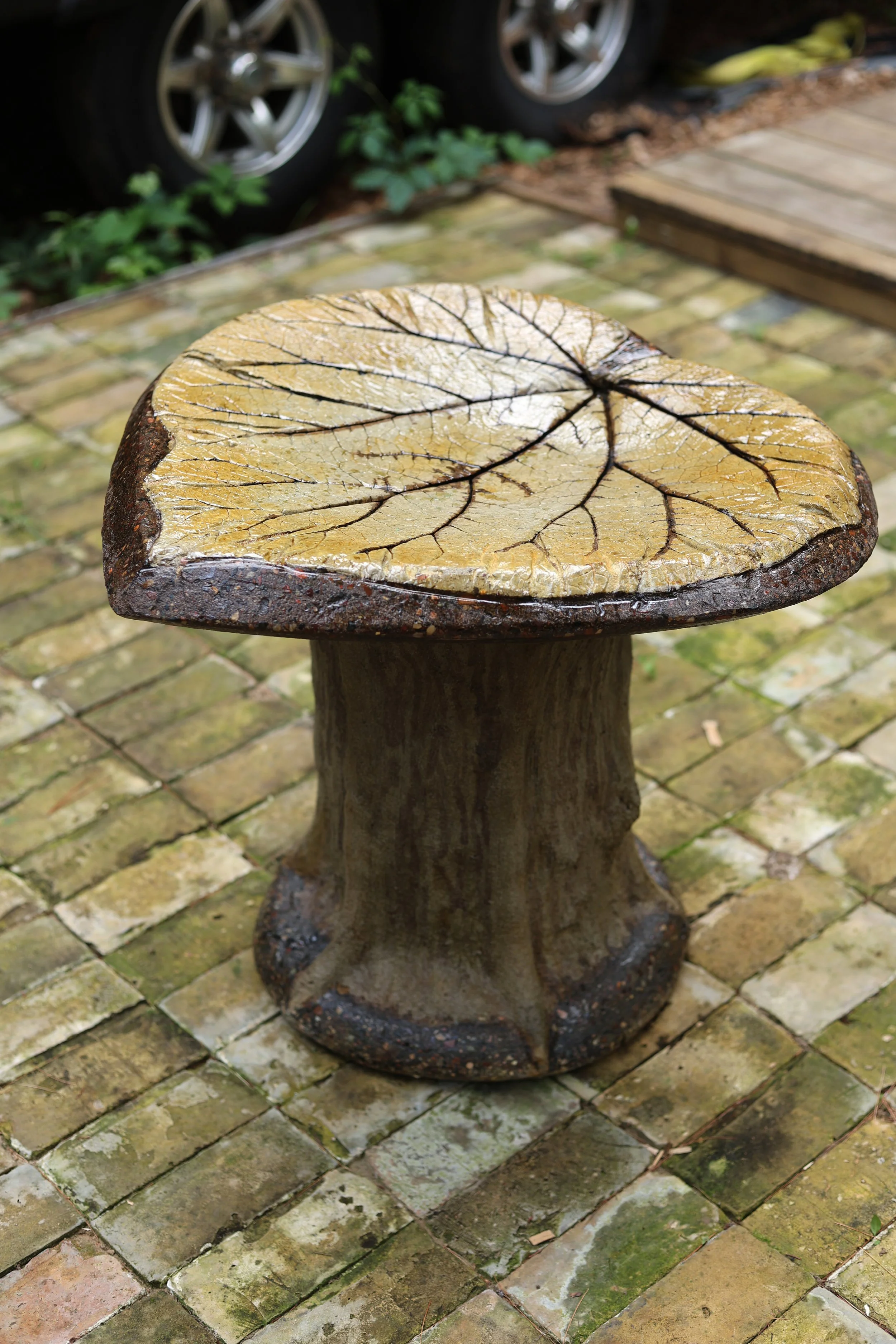 Amber + Leather + Weathered Bronze Birdbath with Base