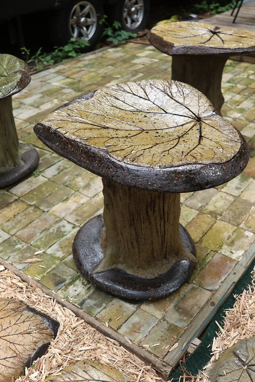 Amber + Leather Birdbath with Base