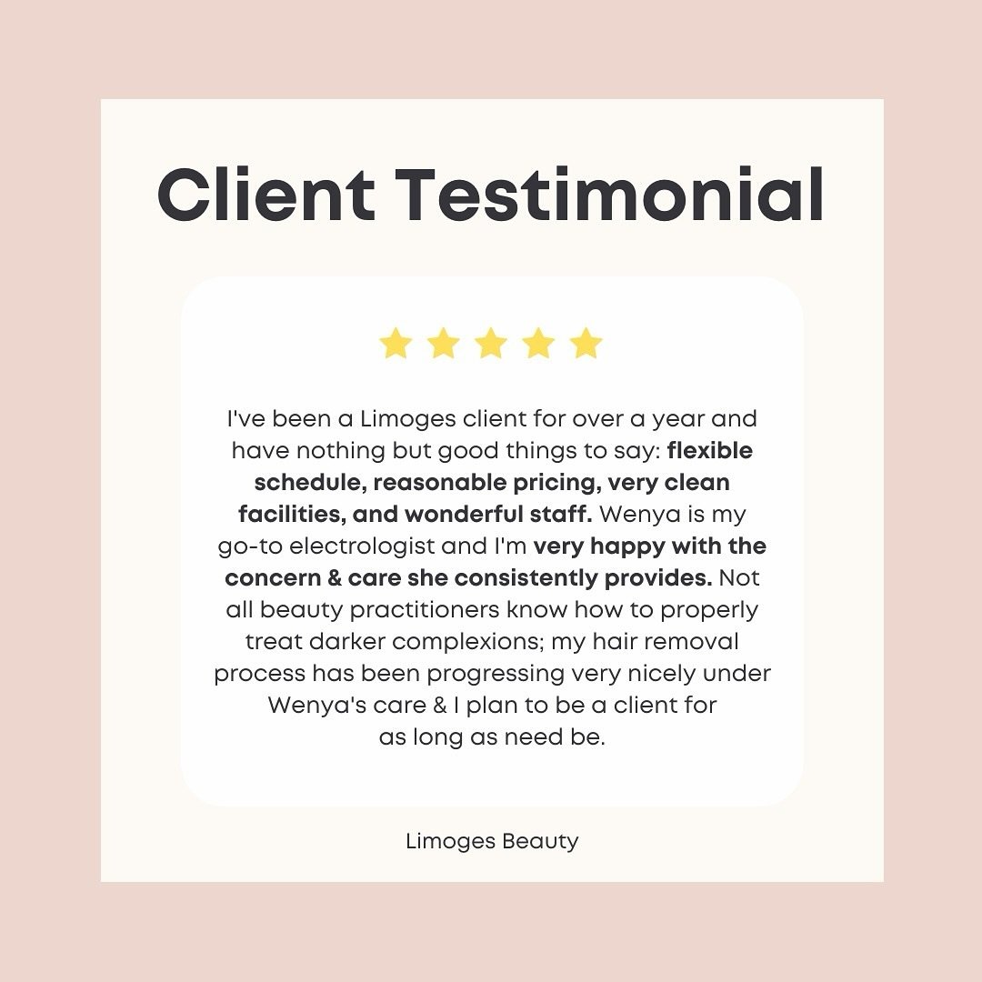 Two words we love to hear: Concern &amp; Care🤍 Wenya consistently delivers exceptional results and care for her clients💫

Visit our website to book your consultation today!

#limogesbeauty #electrolysis #nycelectrolysis #electrolysisnyc #hairremova