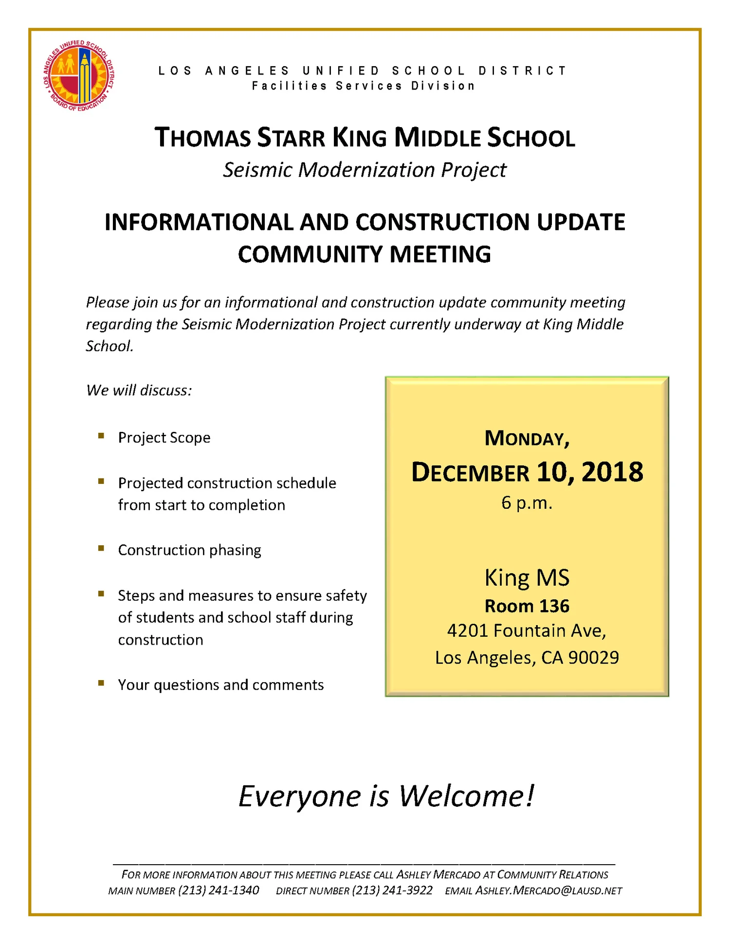 THOMAS STARR KING MIDDLE SCHOOL Seismic Modernization Project