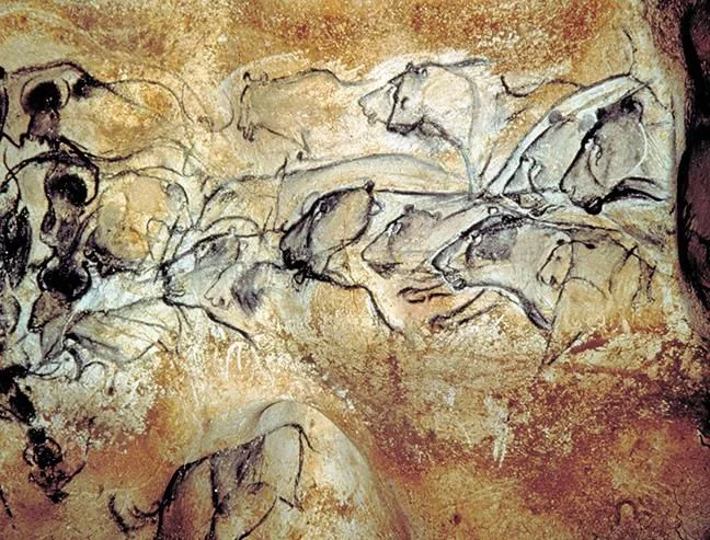 30,000-year-old paintings of lions found in Chauvet Cave in France. Image from DRAC Rhone-Alpes, Ministere de la Culture / AP Images, via Smithsonian Magazine . 