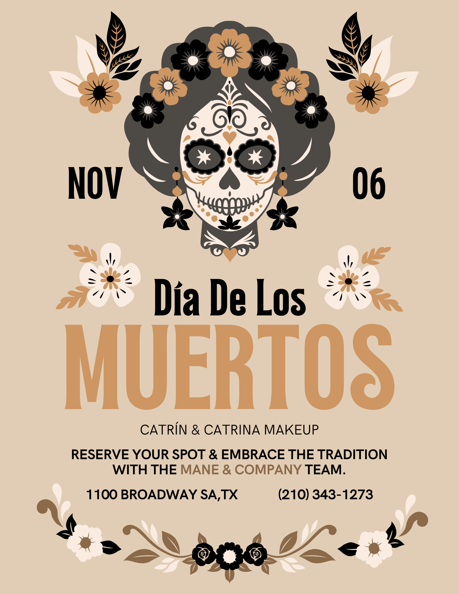 Póster de evento del día de muertos floral tradicional cálido 3.png.PNG