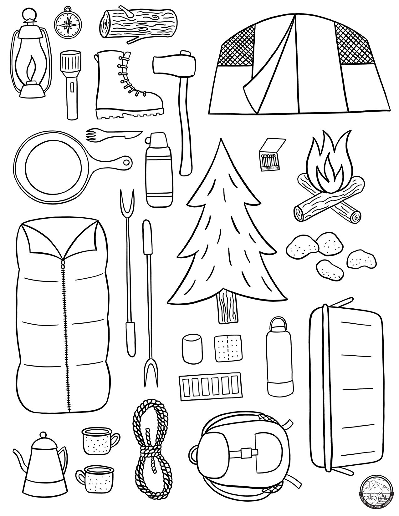 Camping Gear Coloring Page