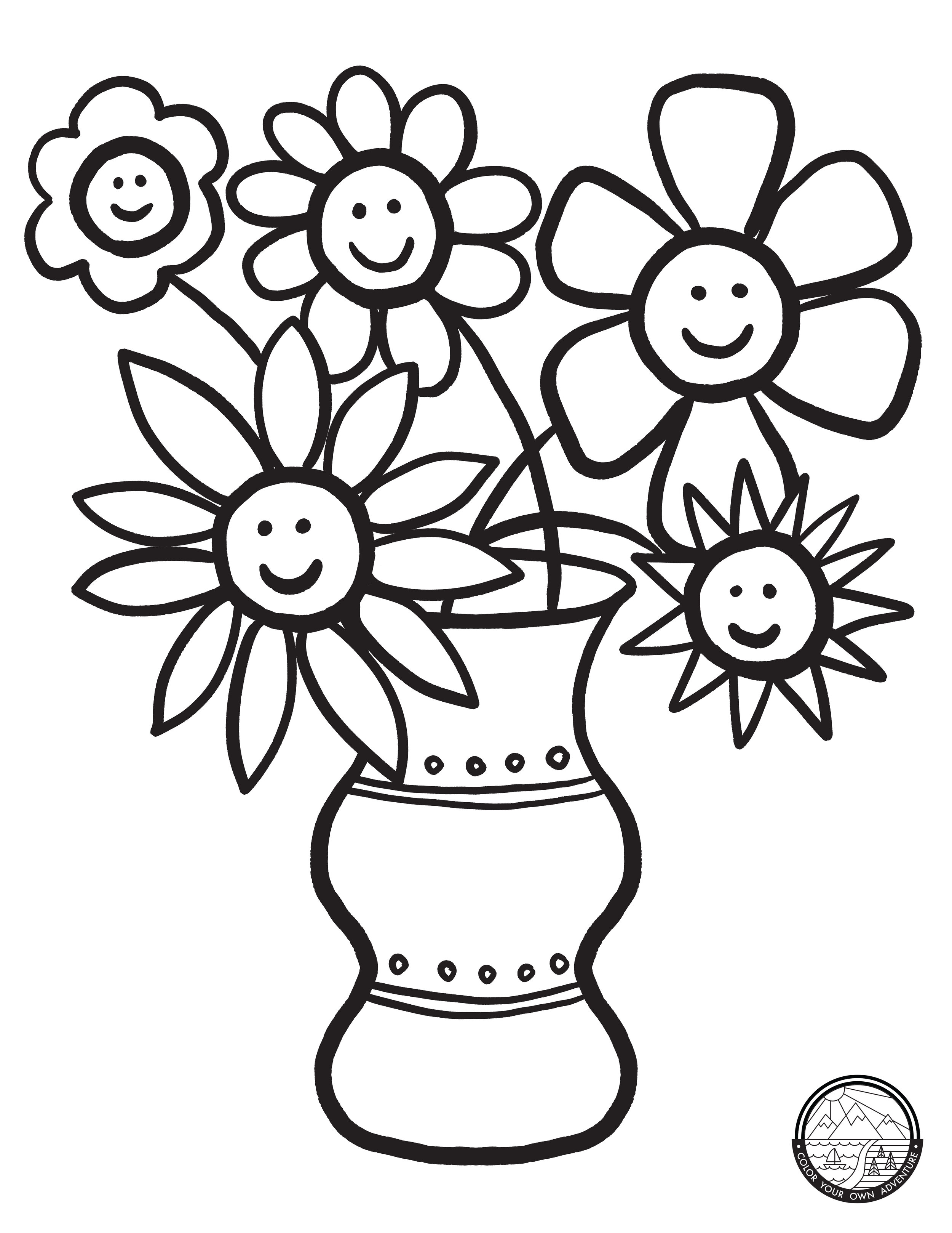 Happy Flowers Coloring Page