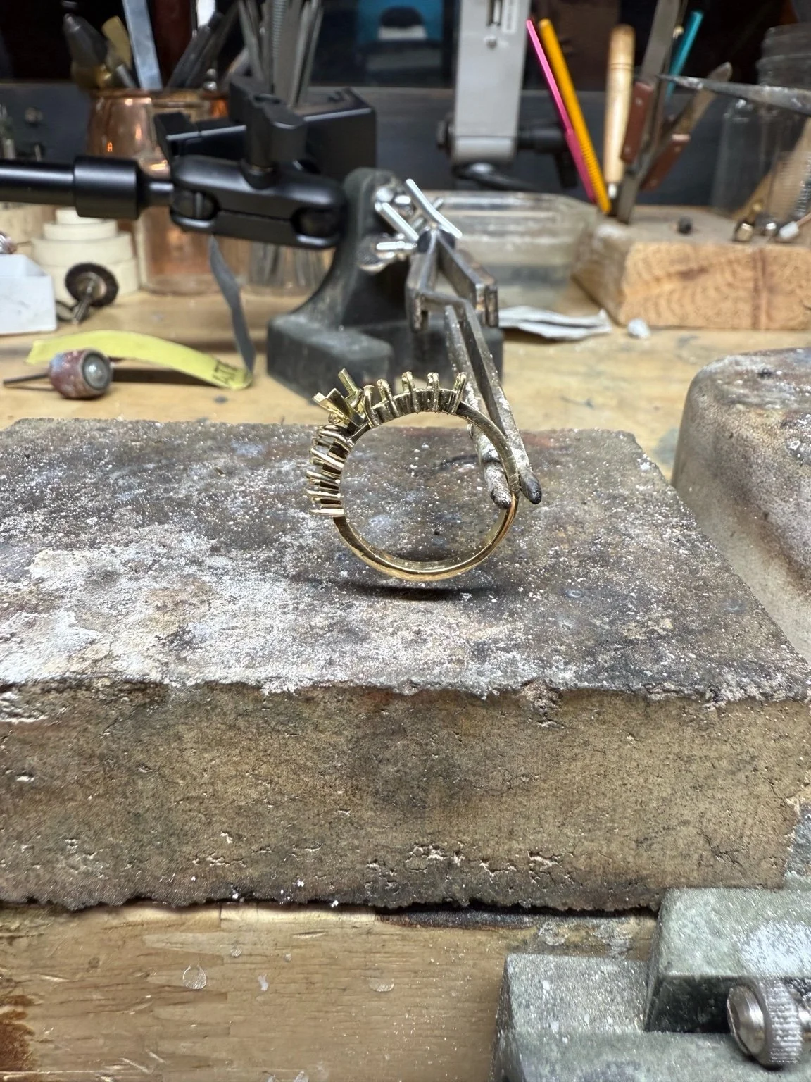 Studio photo of heirloom redesign in progress