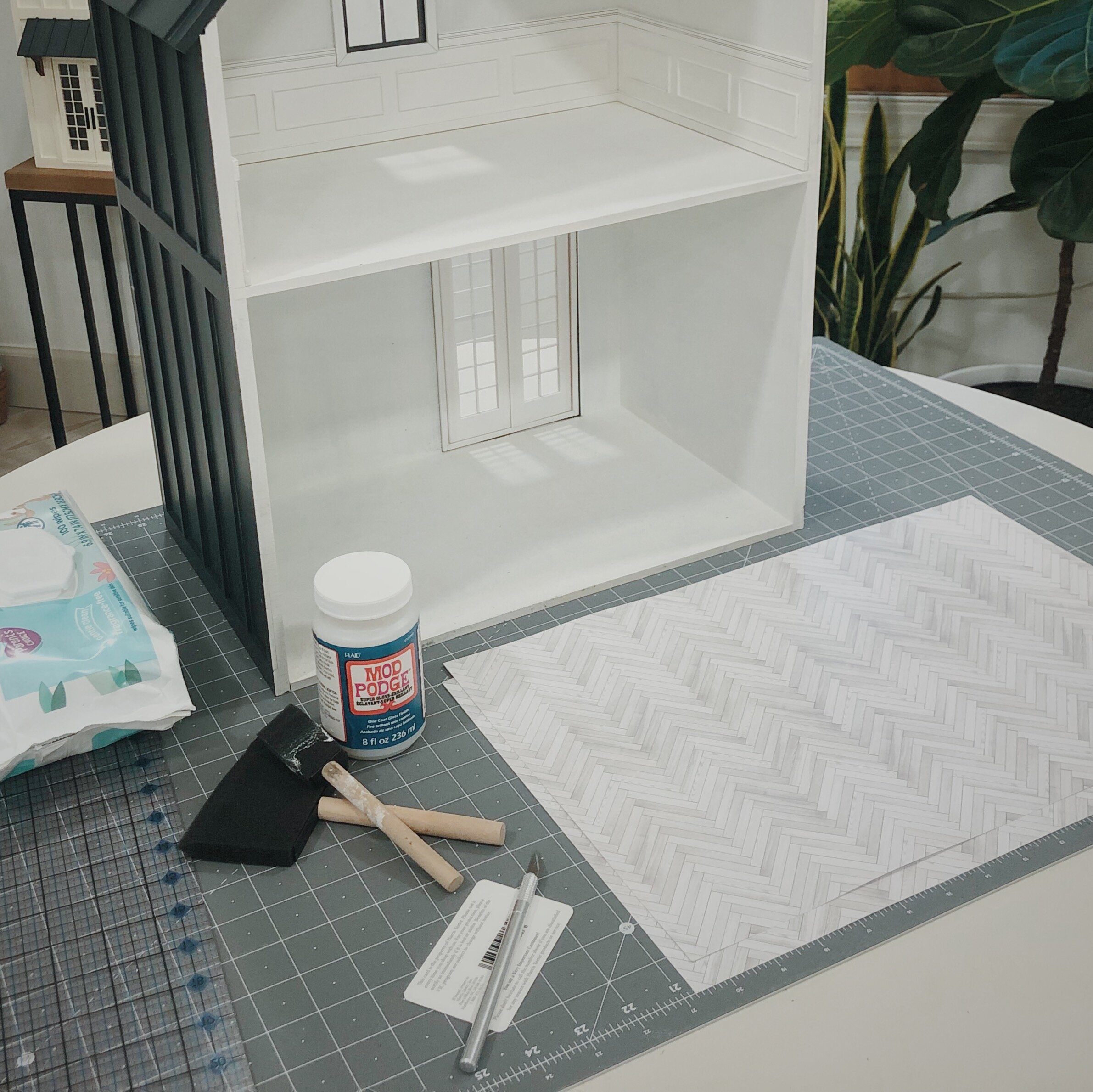 Wood Floor DIY Material Dollhouse Miniature PVC Imitation Wood Grain Floor 