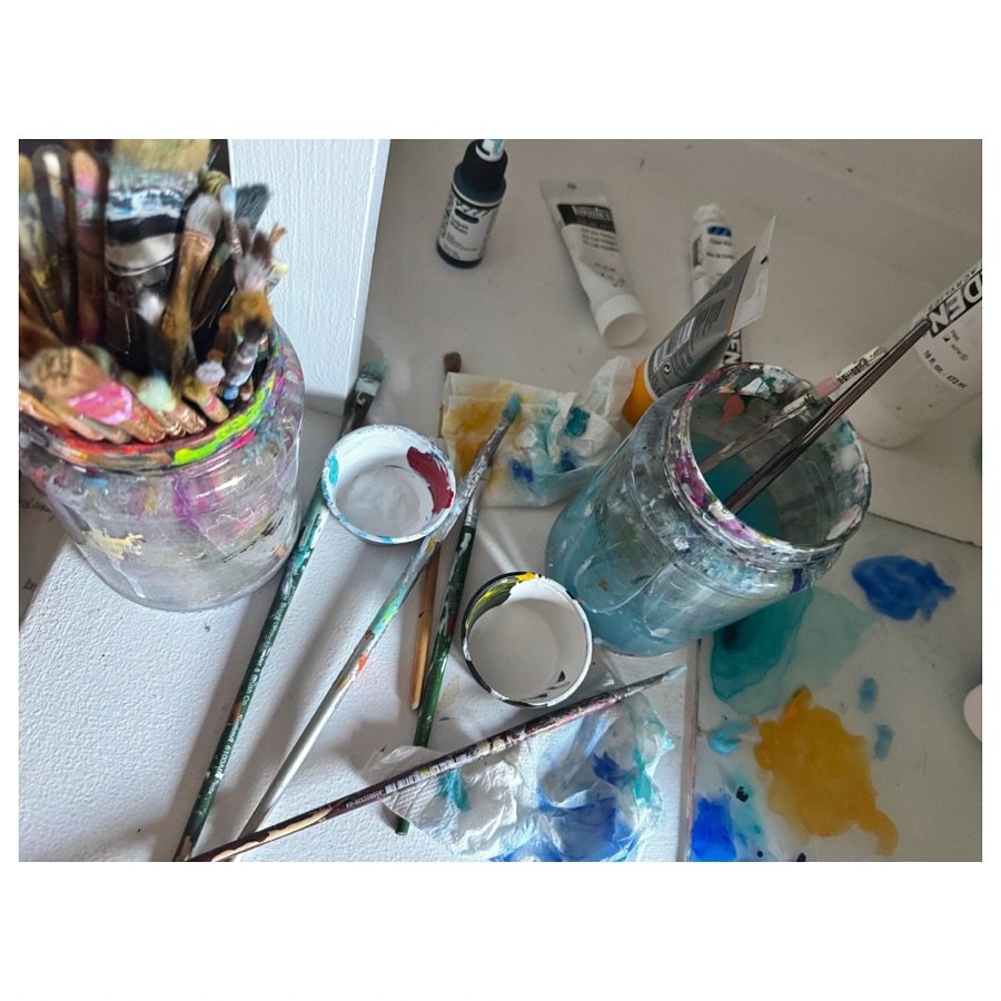 Anyone else trash their brushes? PSA: if you need canvas, my local Michael&rsquo;s has a buy 1 canvas get 2 free. It&rsquo;s wild!! Thanks to @kkerlinart for the hot tip! 🩵💙🩵