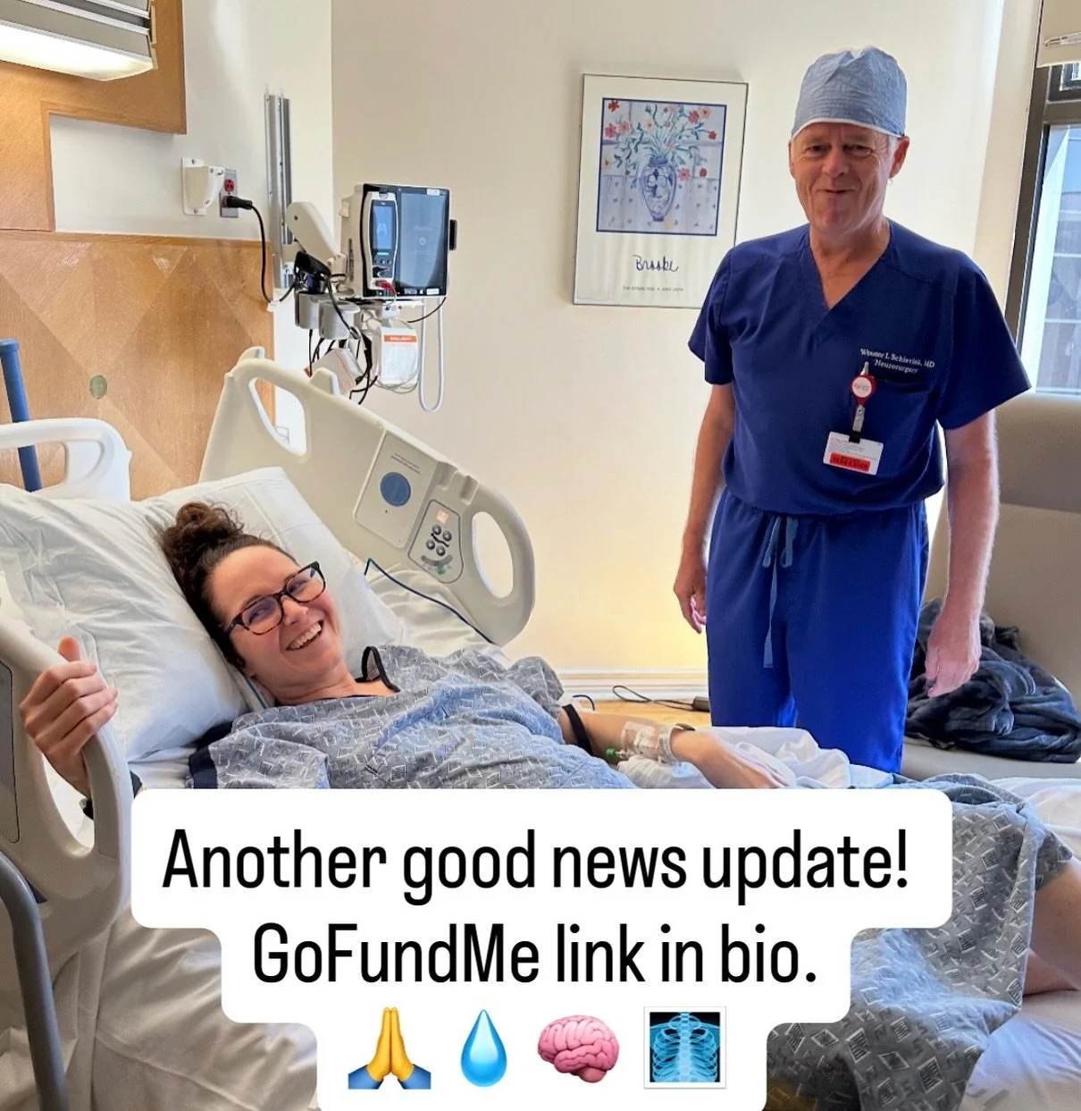 I have exciting good news! It&rsquo;s hard to come by these days! There are details in the GoFundMe link. This is me in my awesome neurosurgeon on discharge day. I am still in disbelief, and so so grateful!! 🩵❤️&zwj;🩹 Feel free to share in your sto