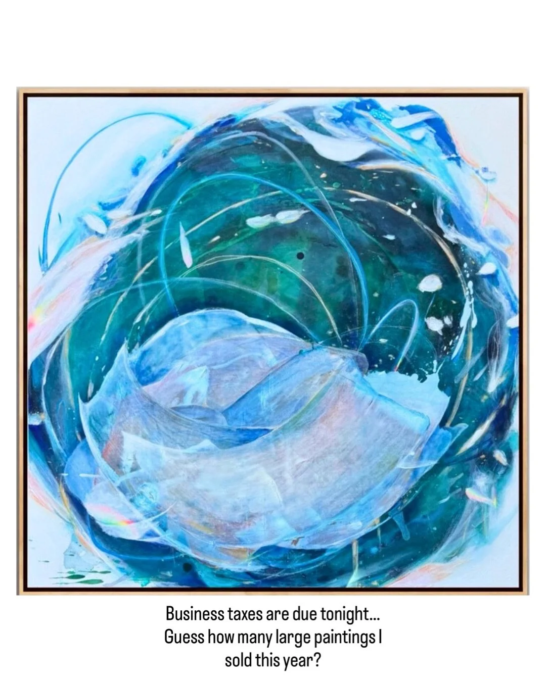 How many large paintings did I sell this year&hellip;swipe to see. 🩵🌈 Thank you for all of your support even as I haven&rsquo;t been painting as much the last 3 years. Tomorrow is my &ldquo;leakiversary&rdquo; it&rsquo;s been 3 years tomorrow since