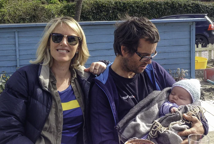 Holding 10 week old Max, my new Nephew with my sister harry