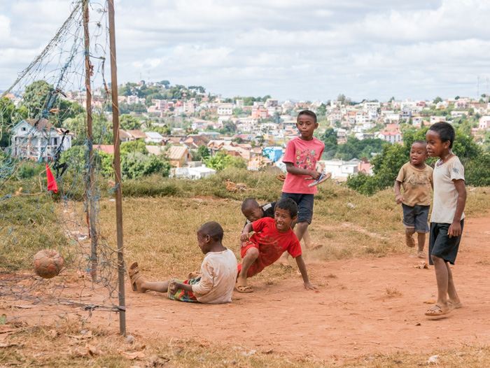 Local kids enjoy Sunday afternoon football in a outer suburb of Antananarivo