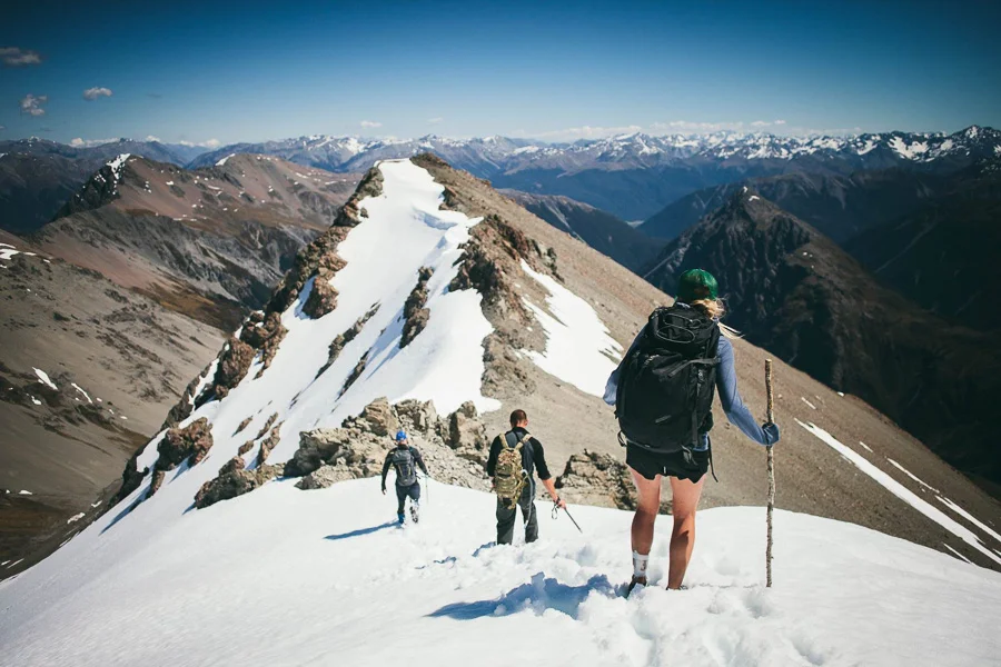 Starting the decent, a bit of snow left on the south facing slopes. Photo: Tom Powell