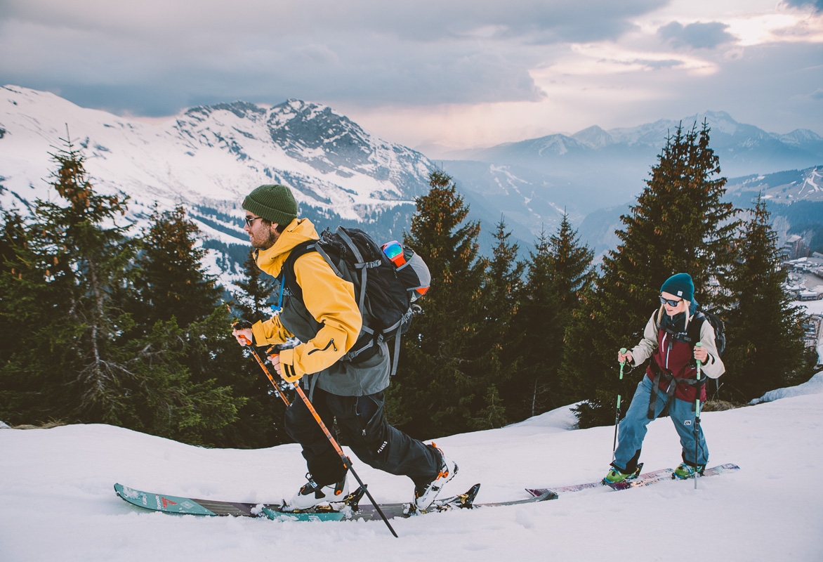 Pete & Soph out evening touring above Avoriaz. Photo: Sam Ingles