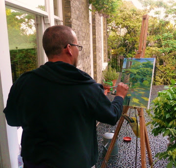 Painting in my friend Paul's garden.