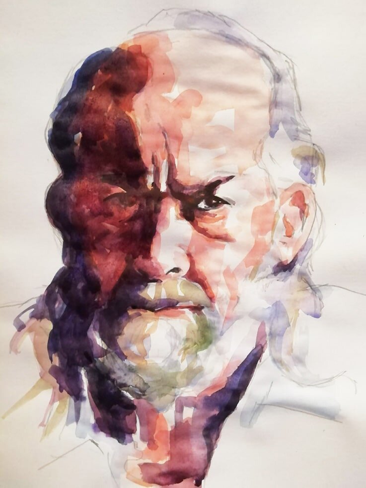 Portrait of old man by Jonathan Ing with #rawumberlive 