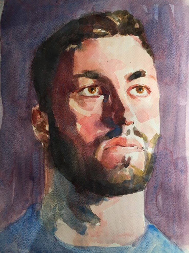 Toby from Raw Umber Studios. A3 watercolour by Jonathan Ing